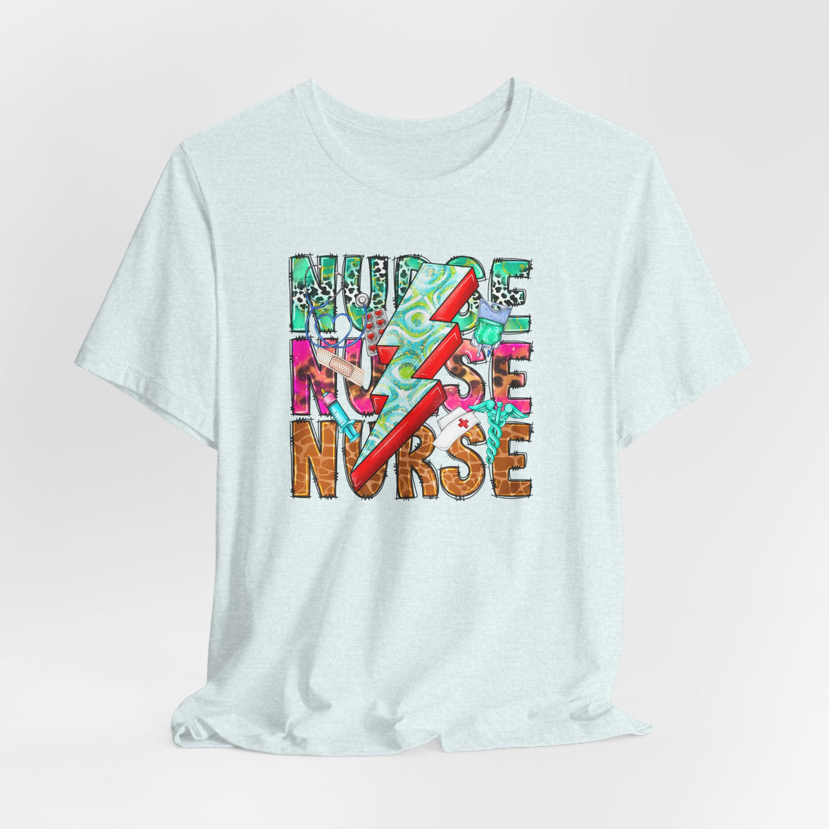 Nurse Lightning Bolt Graphic Tee — Colorful Floral & Animal Print Nurse Shirt