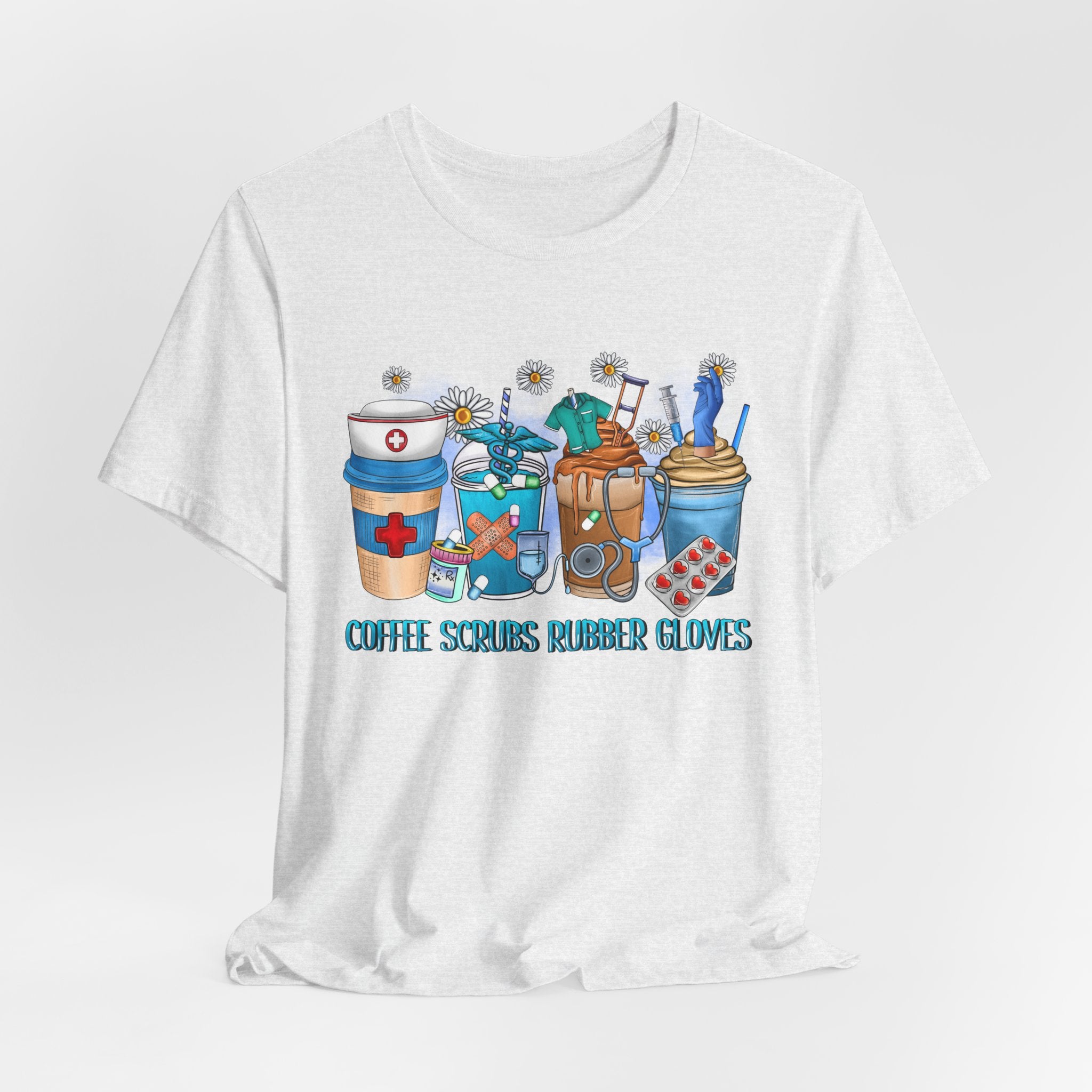 Coffee Scrubs Rubber Gloves T-Shirt — Cute Self-Care Illustration Tee