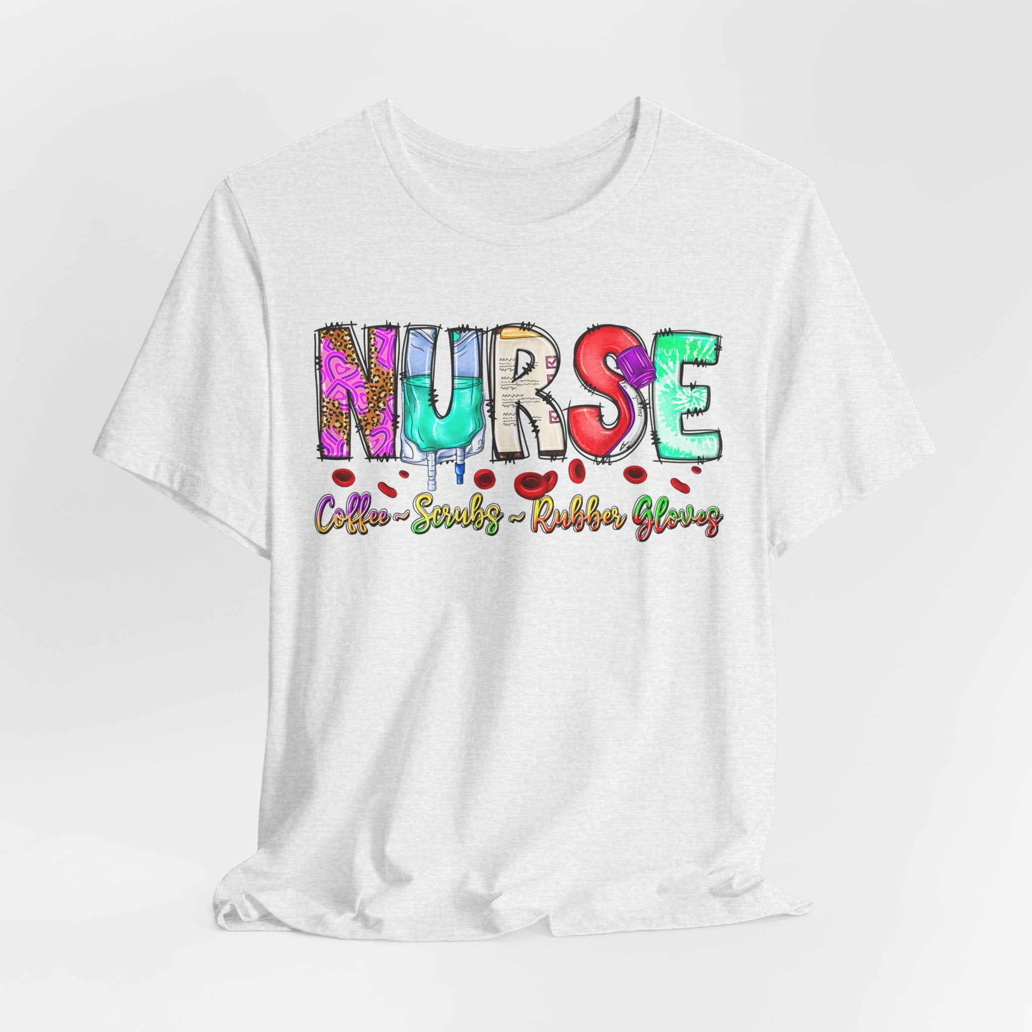 Nurse Flowers Graphic Tee — "NURSE" Colorful Floral Font with Hearts