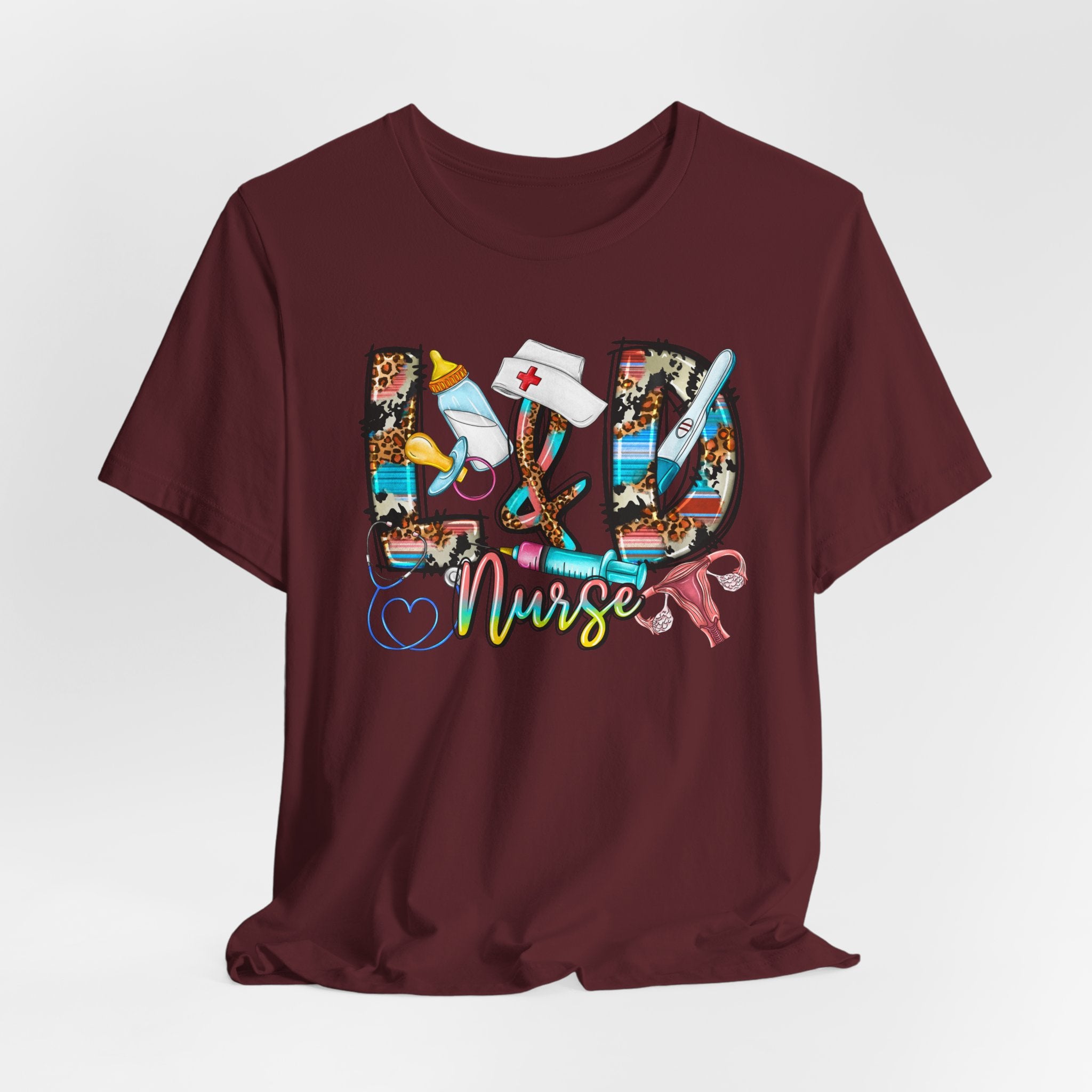 RN Nurse Graphic Tee - Colorful Medical Icons Scrubs Shirt for Registered Nurses