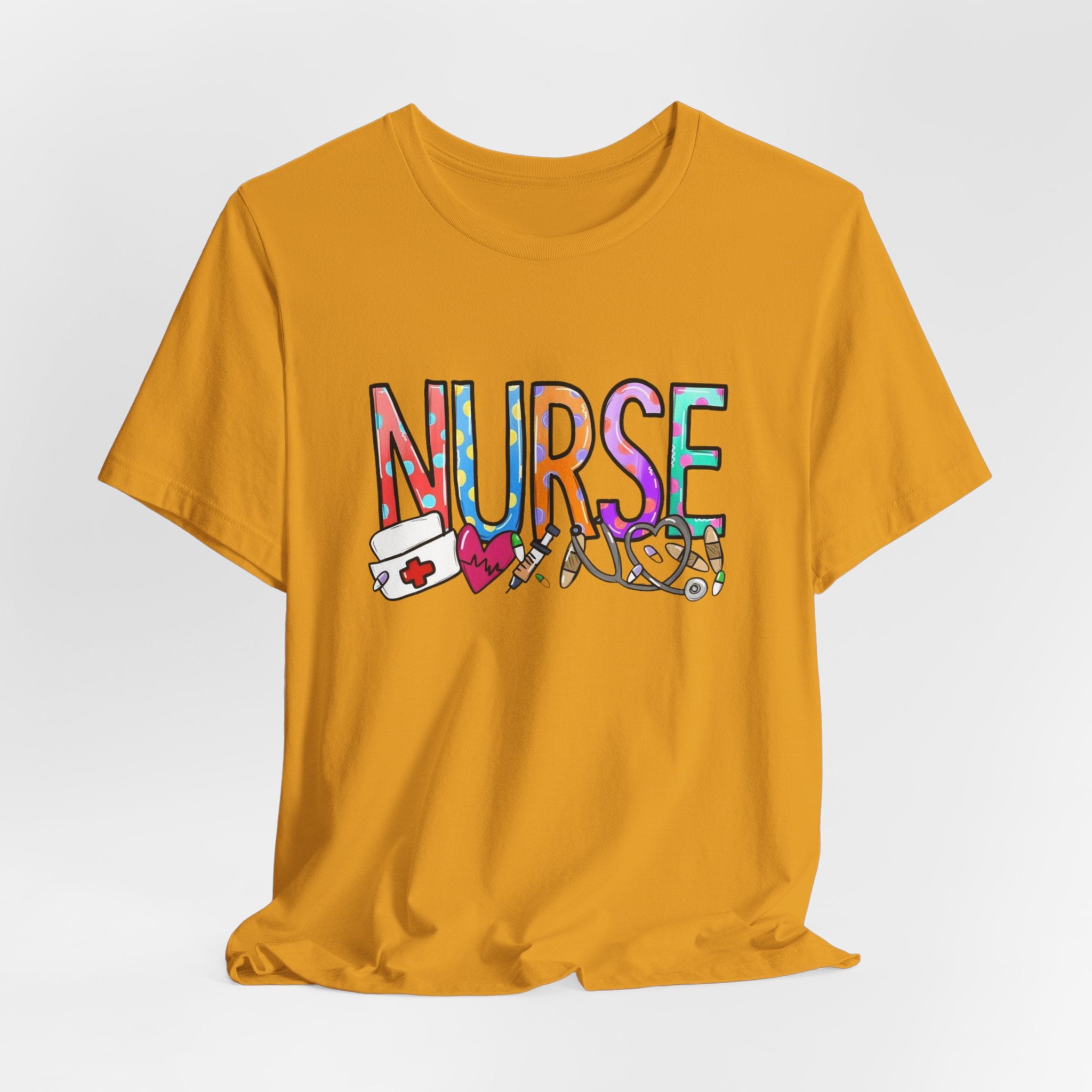 Nurse Floral & Medical Icon Tee - Colorful 'NURSE' Graphic T-Shirt for Healthcare Heroes