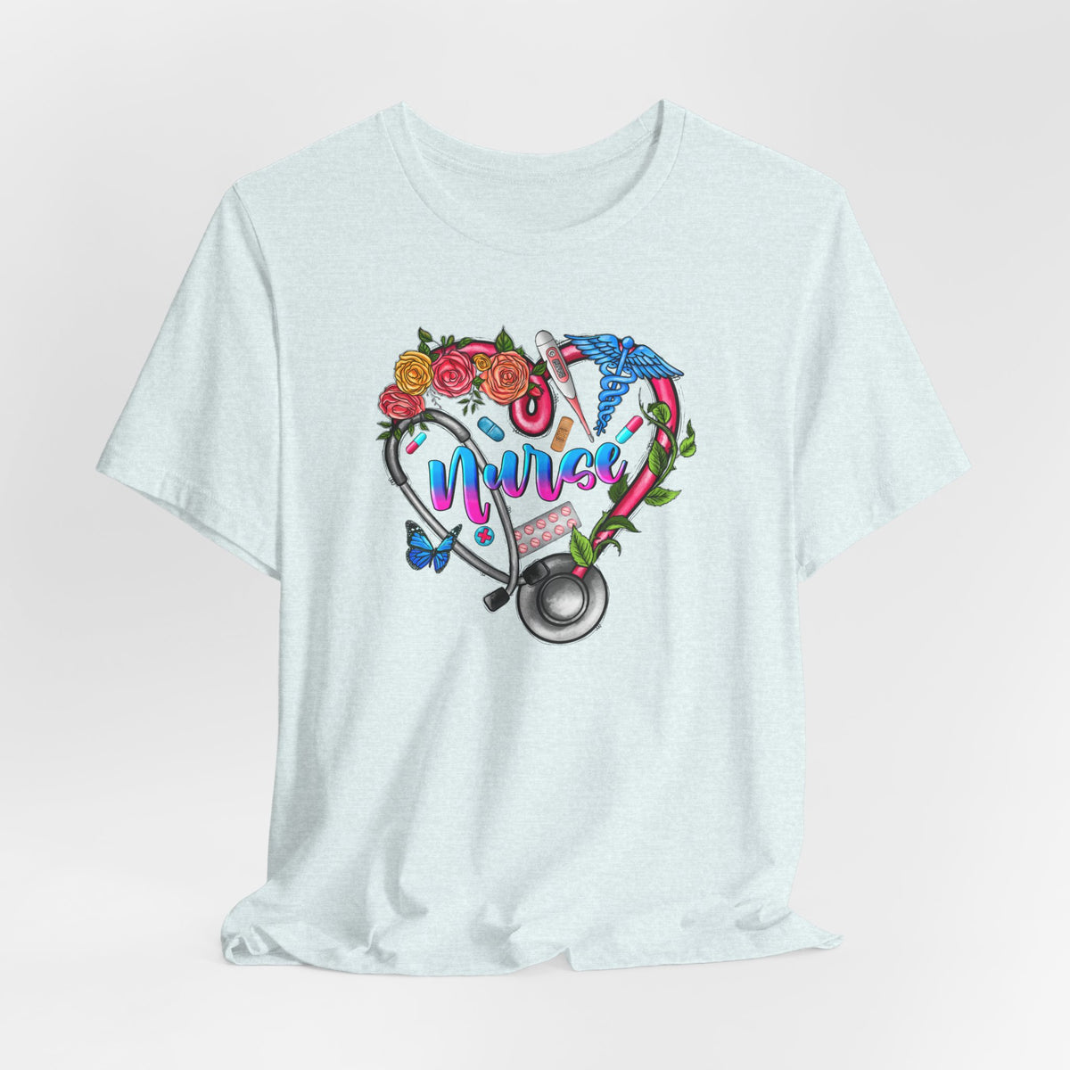 Nurse Heart Floral Stethoscope T-Shirt