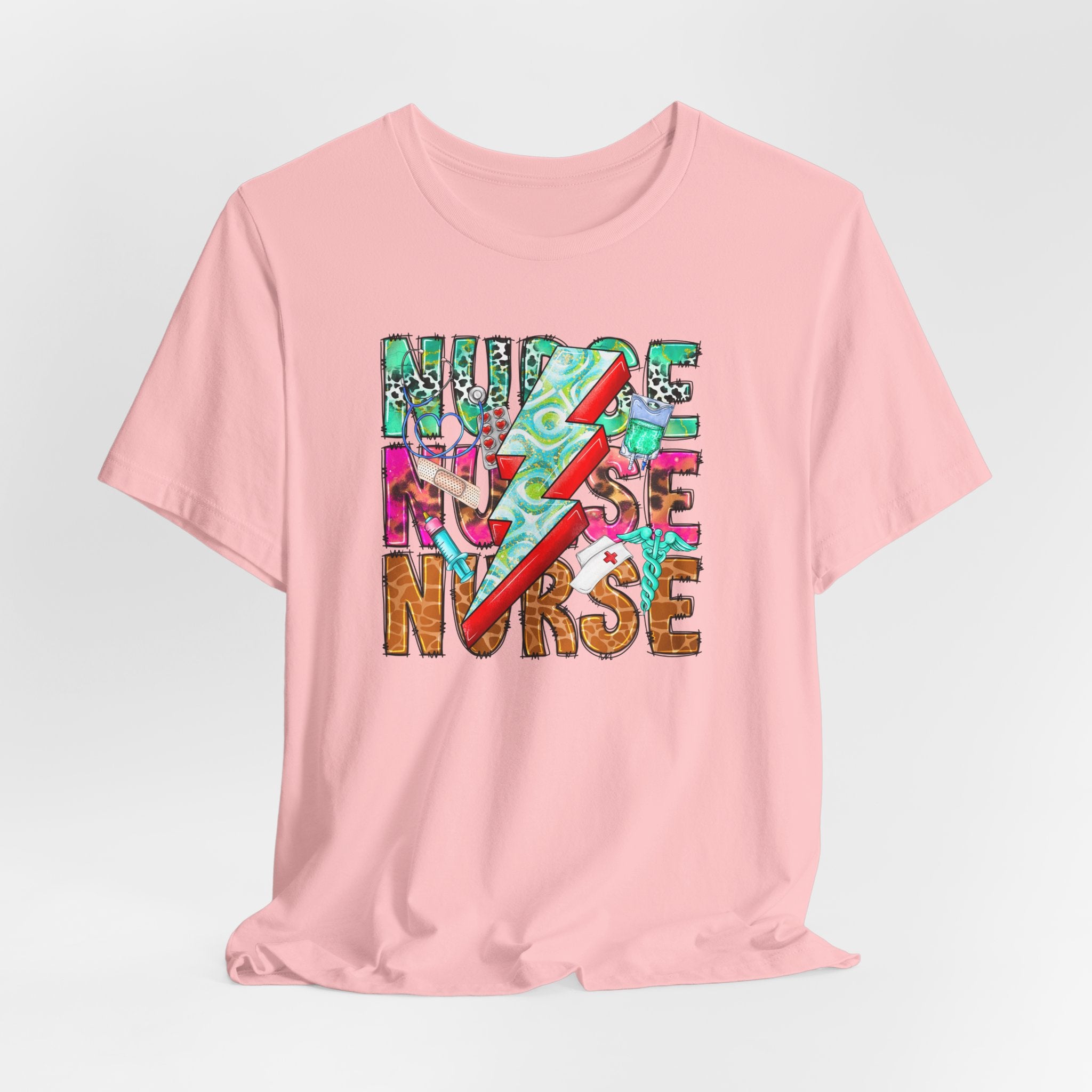 Nurse Lightning Bolt Graphic Tee — Colorful Floral & Animal Print Nurse Shirt