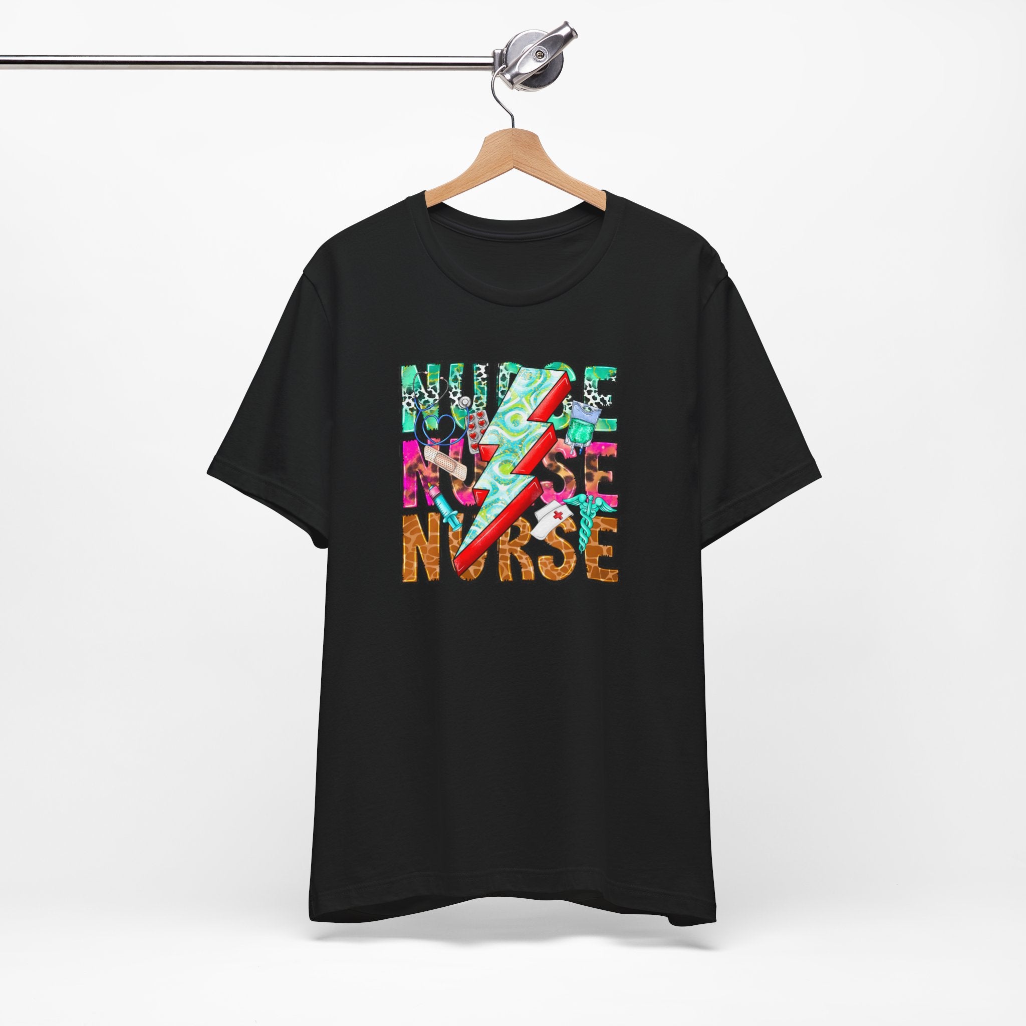 Nurse Lightning Bolt Graphic Tee — Colorful Floral & Animal Print Nurse Shirt