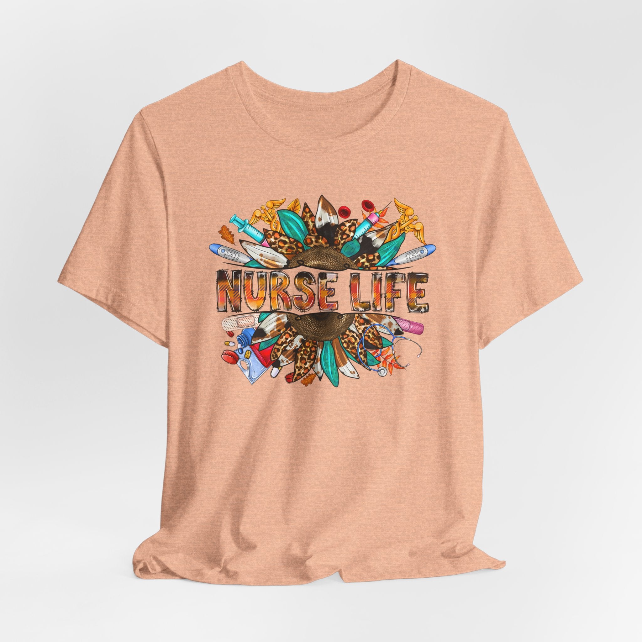 Nurse Life Graphic T-Shirt — Floral Medical Icons Tee for Nurses