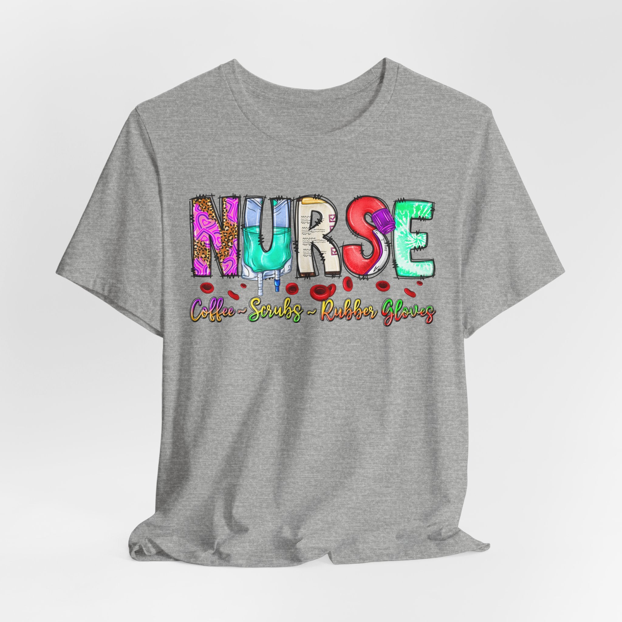 Nurse Flowers Graphic Tee — "NURSE" Colorful Floral Font with Hearts
