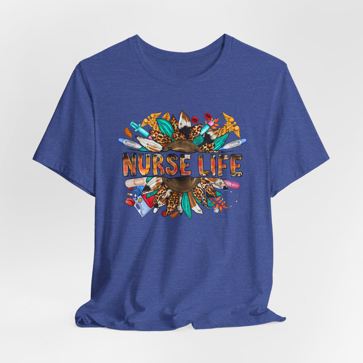 Nurse Life Graphic T-Shirt — Floral Medical Icons Tee for Nurses