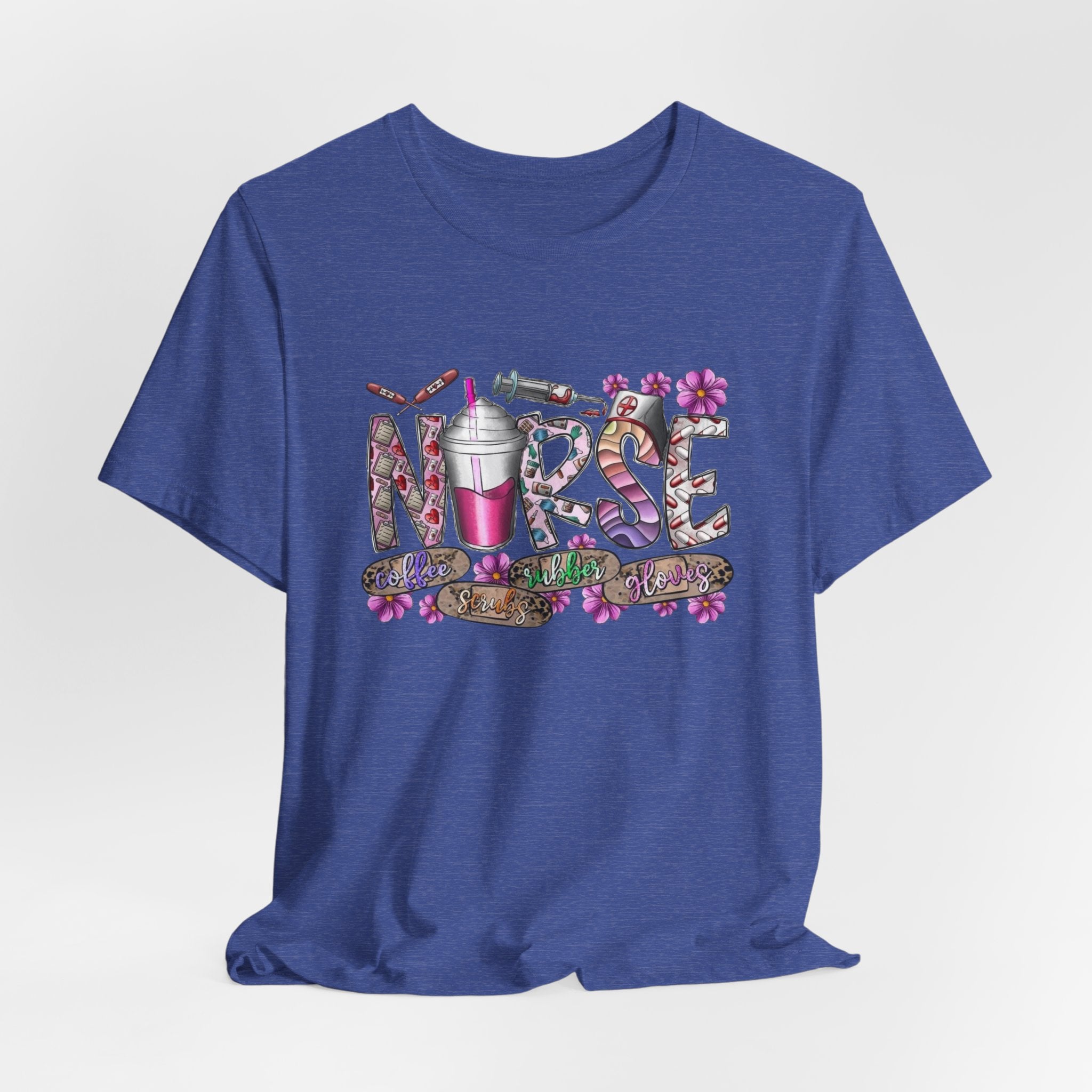Nurse Floral Stethoscope Tee – Cute Nursing Scrub Shirt with Coffee & Flowers
