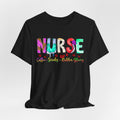Nurse Flowers Graphic Tee — "NURSE" Colorful Floral Font with Hearts