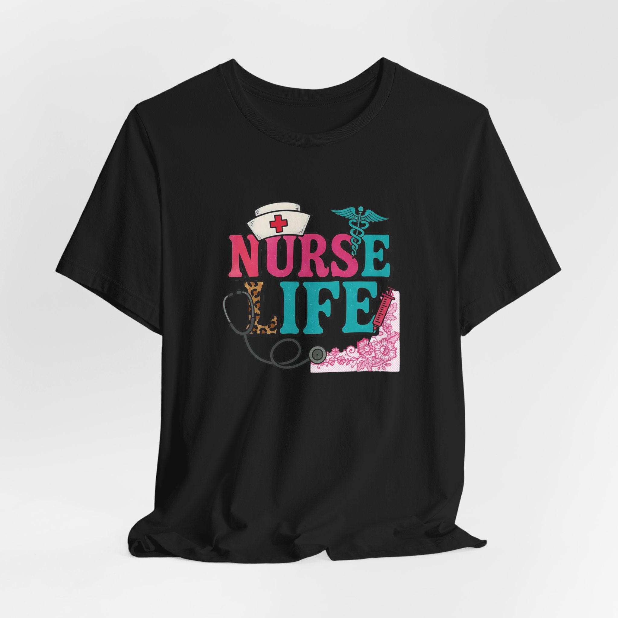Nurse Life Graphic Tee – Cute Floral Stethoscope Nursing Shirt