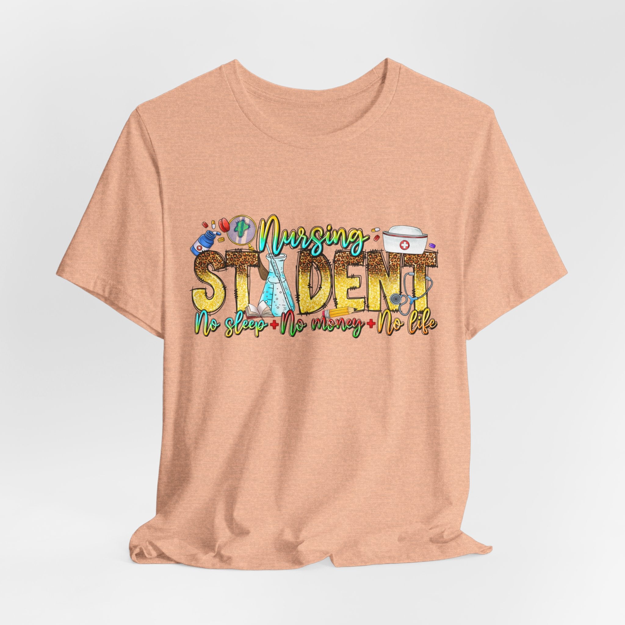 Nursing Student Graphic T-Shirt – 'Nursing Student' Cartoon Medical Icons Tee