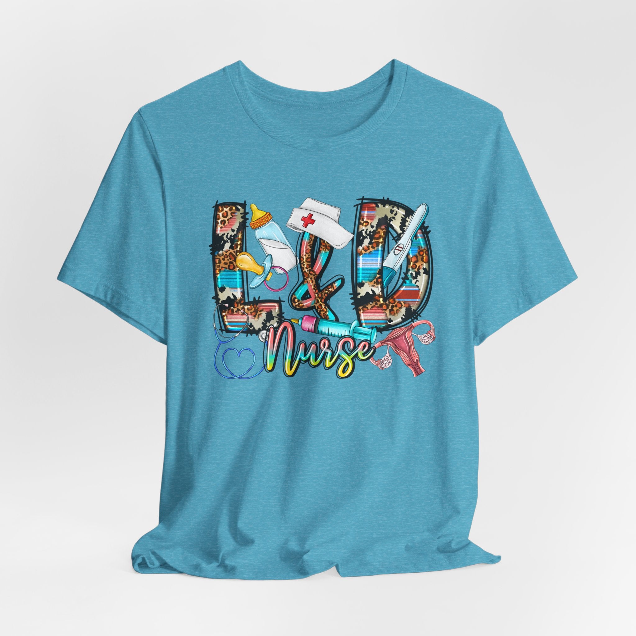 RN Nurse Graphic Tee - Colorful Medical Icons Scrubs Shirt for Registered Nurses