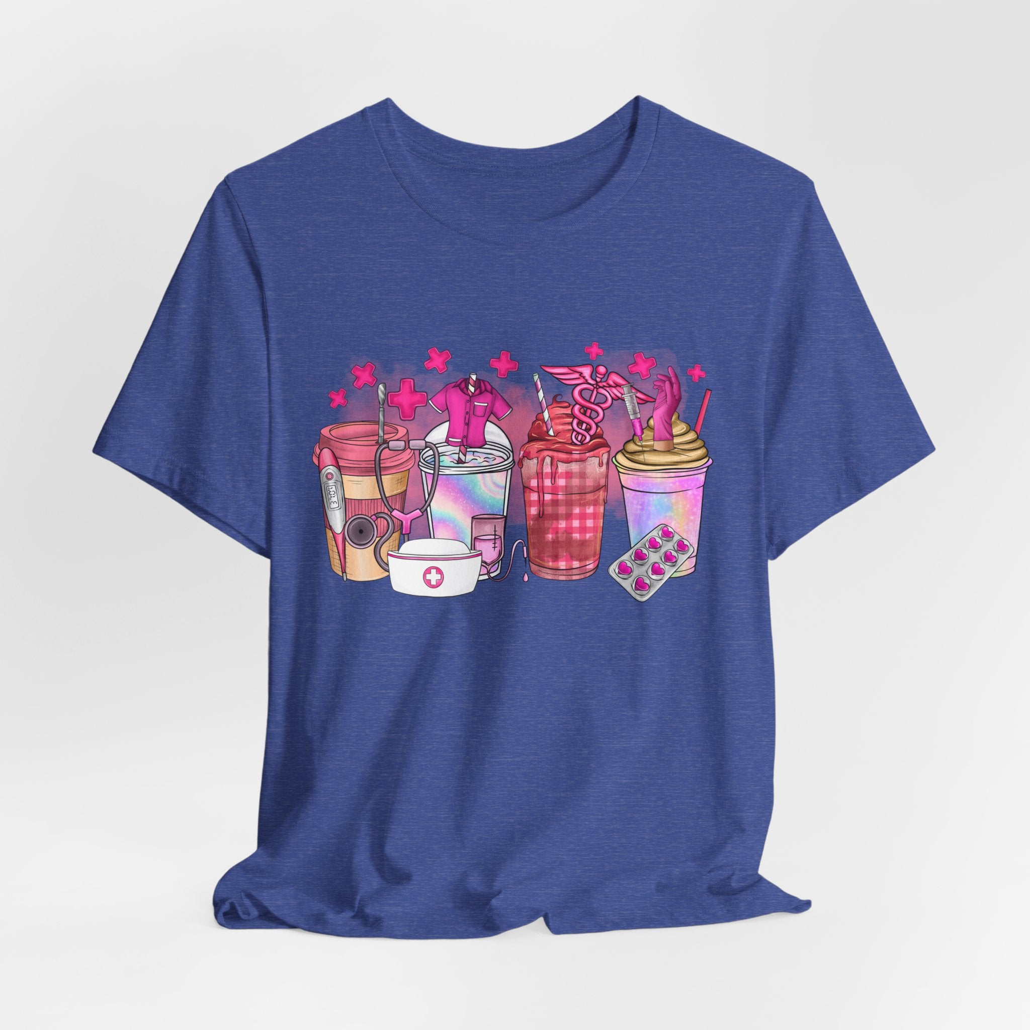 Coffee & Bubble Tea Graphic Tee — Pink Drinks Illustration