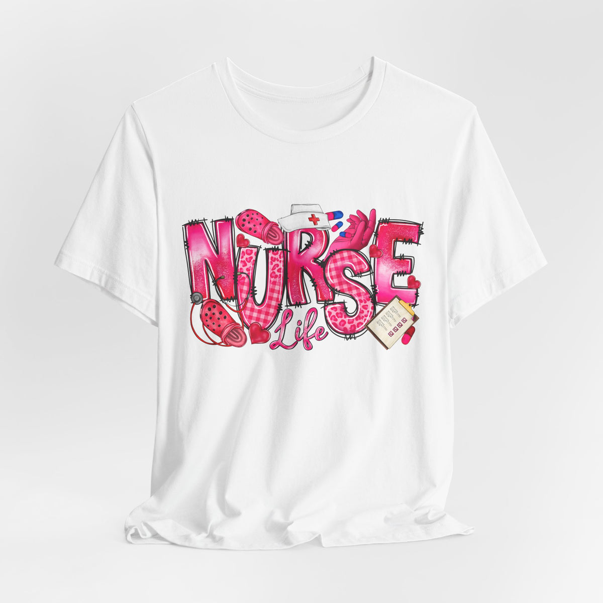 Nurse Life Graphic Tee - Pink Medical Icons