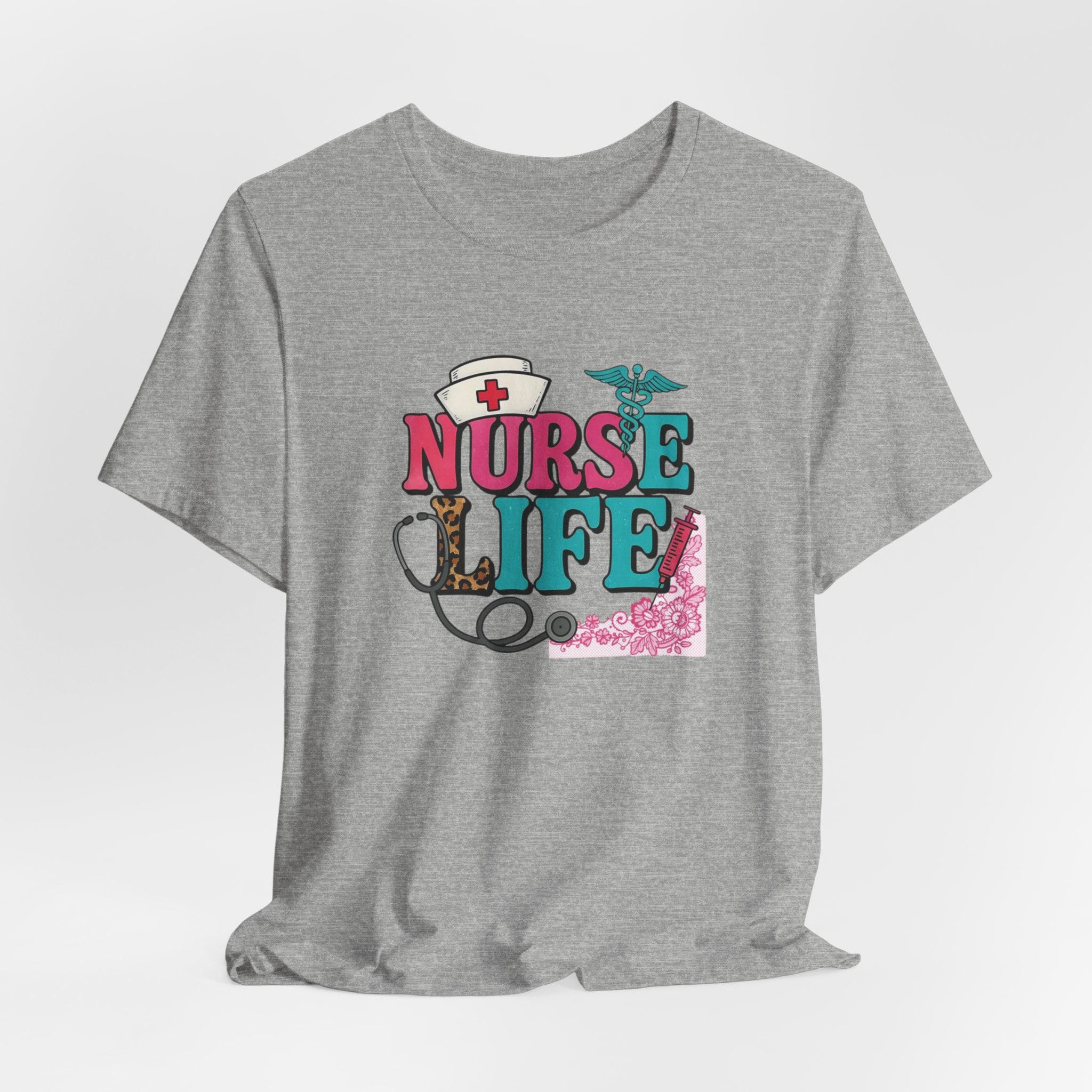 Nurse Life Graphic Tee – Cute Floral Stethoscope Nursing Shirt