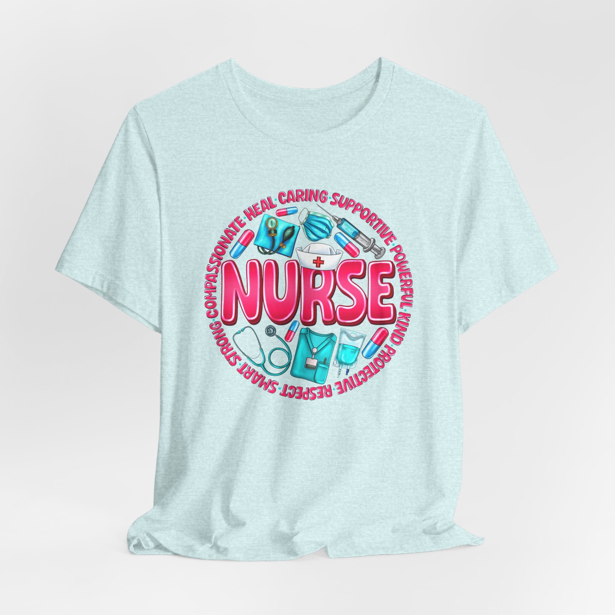 Nurse Graphic Tee – Cute Medical Icons & 'NURSE' Word Art