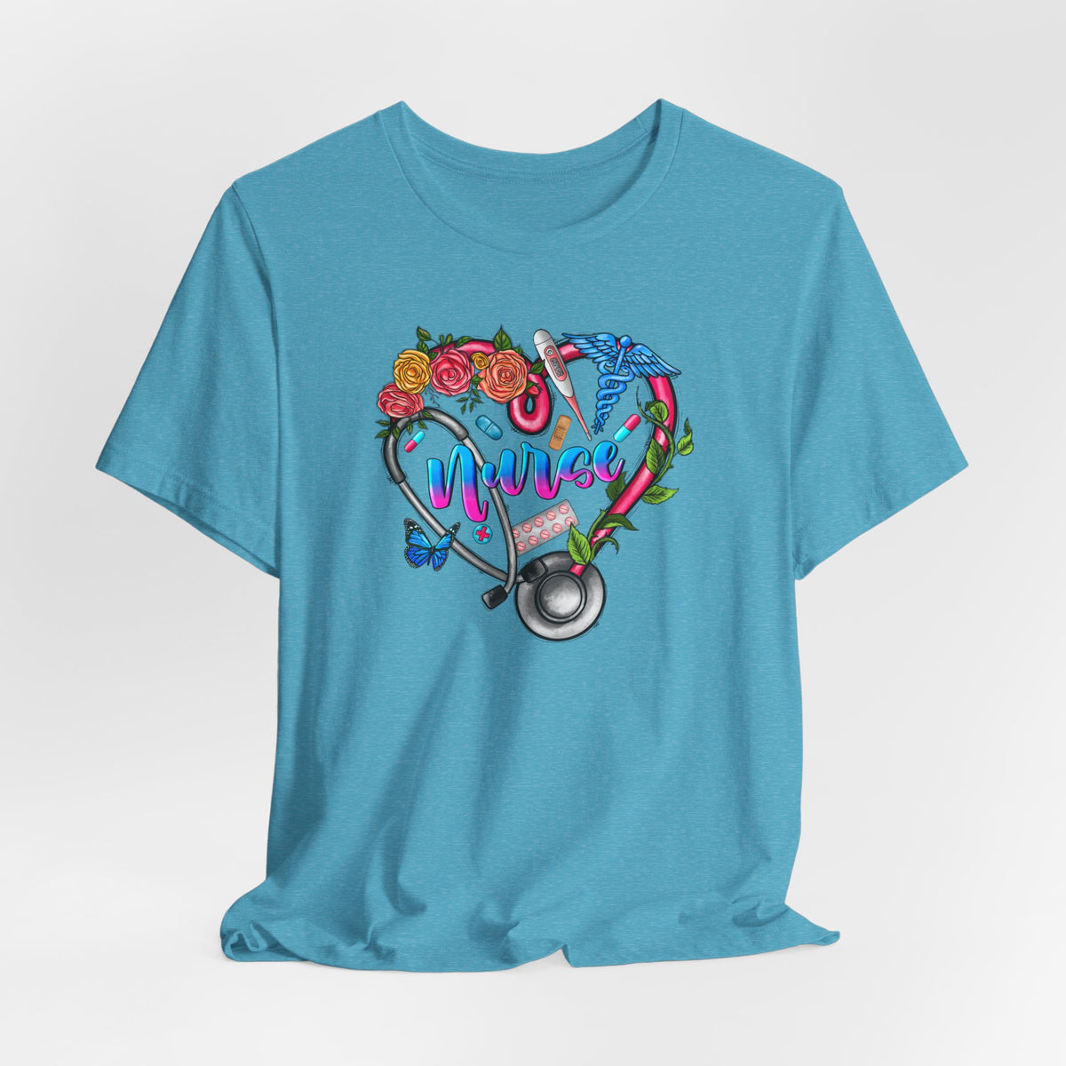 Nurse Heart Floral Stethoscope T-Shirt