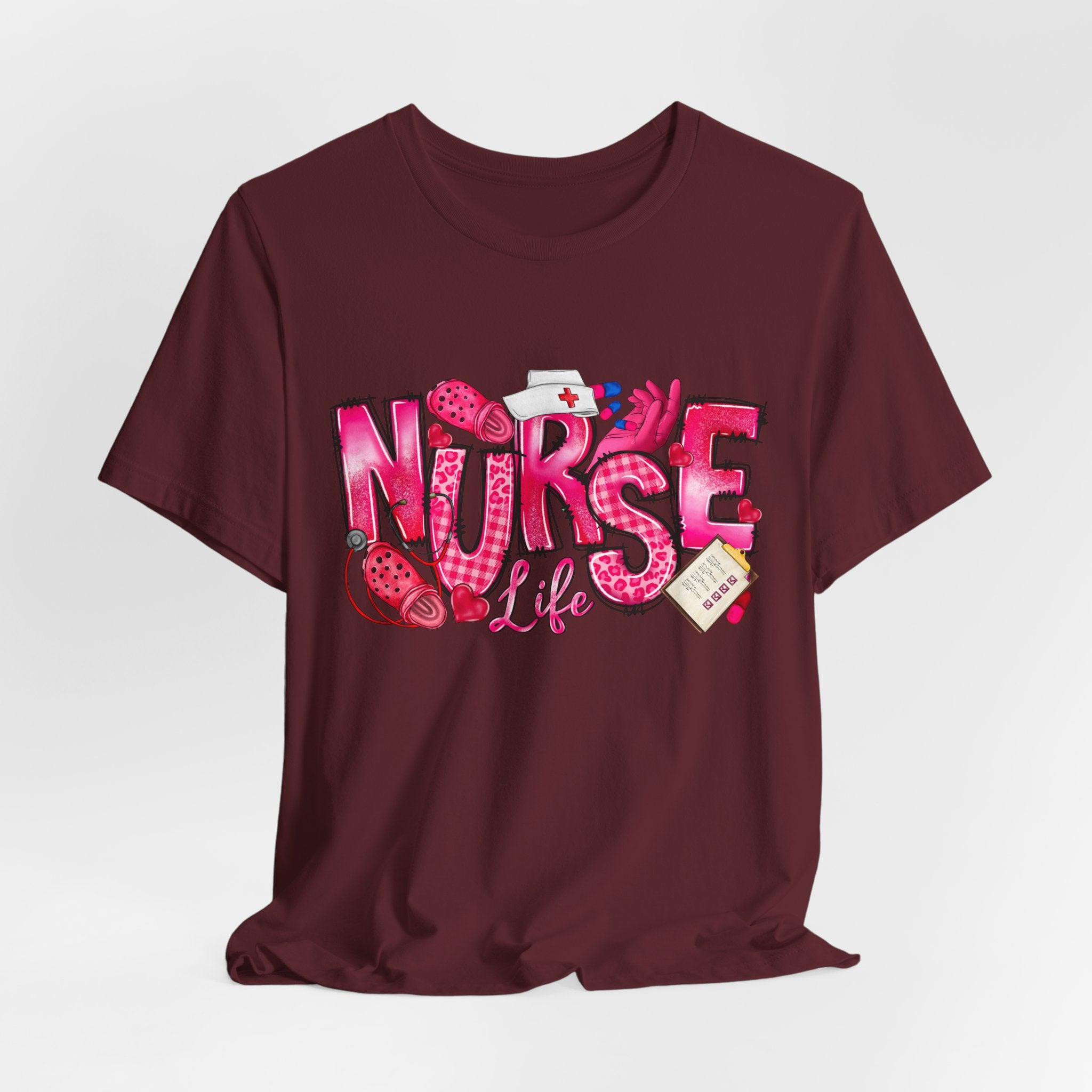 Nurse Life Graphic Tee - Pink Medical Icons