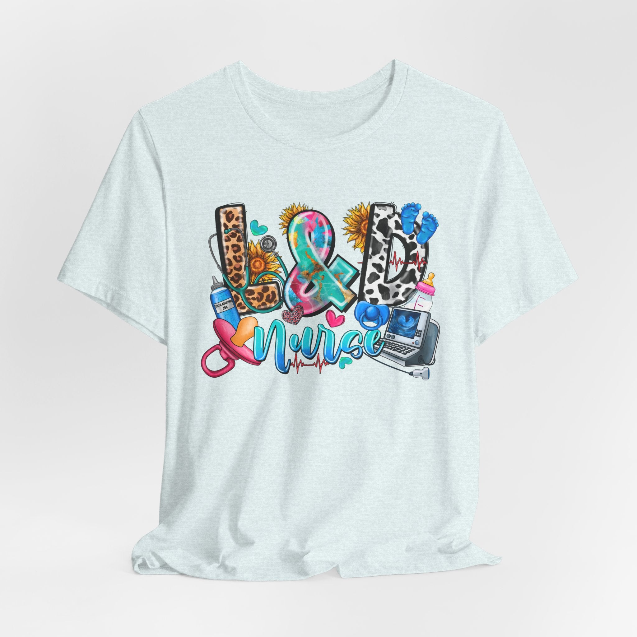 Nurse Life Graphic Tee — Colorful Medical Icons & Stethoscope Design