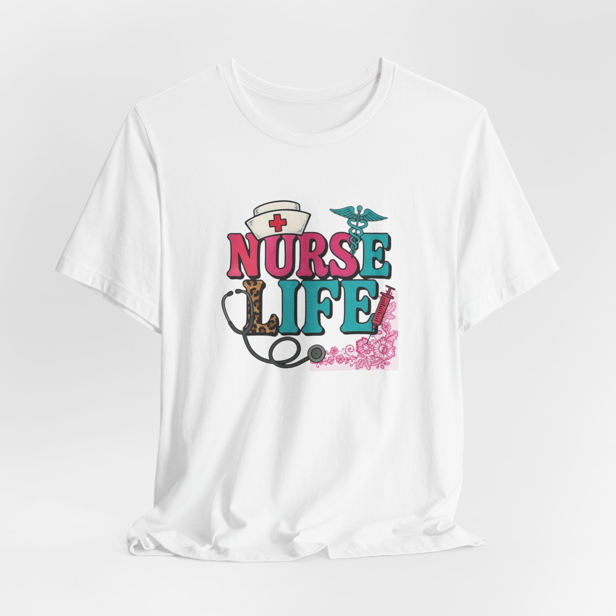 Nurse Life Graphic Tee – Cute Floral Stethoscope Nursing Shirt