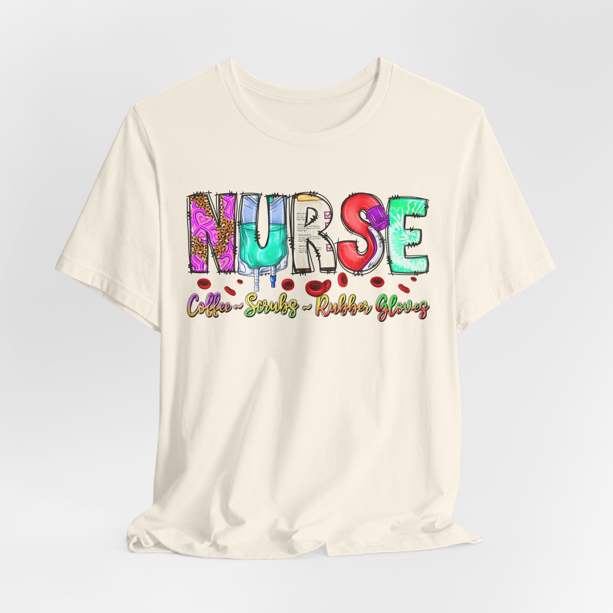 Nurse Flowers Graphic Tee — "NURSE" Colorful Floral Font with Hearts