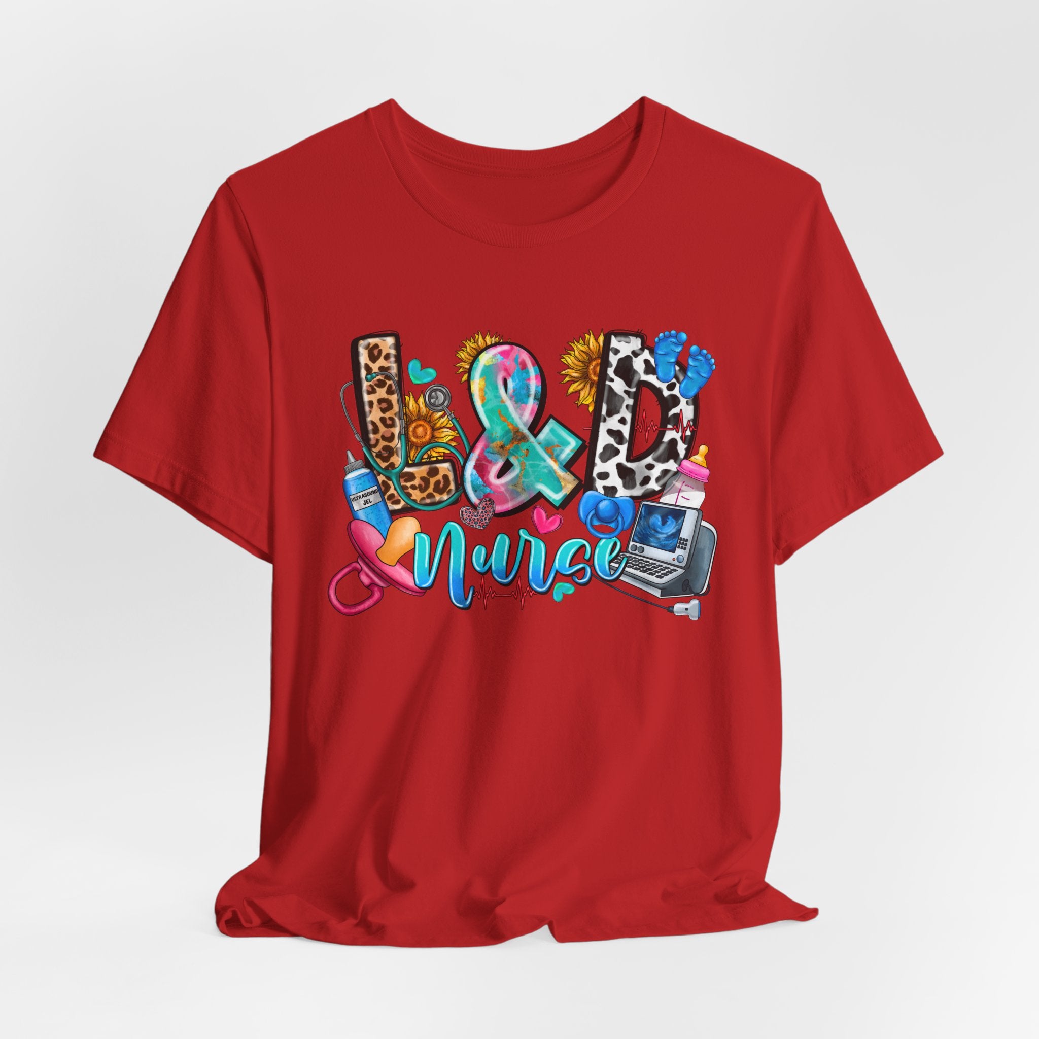 Nurse Life Graphic Tee — Colorful Medical Icons & Stethoscope Design