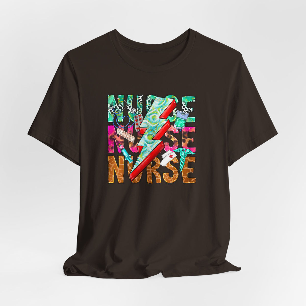 Nurse Lightning Bolt Graphic Tee — Colorful Floral & Animal Print Nurse Shirt