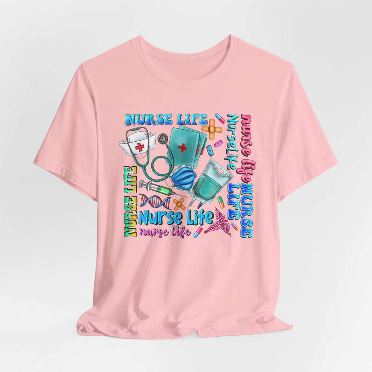 Nurse Life Graphic Tee — Colorful Nursing Icons & 'Nurse Life' Text