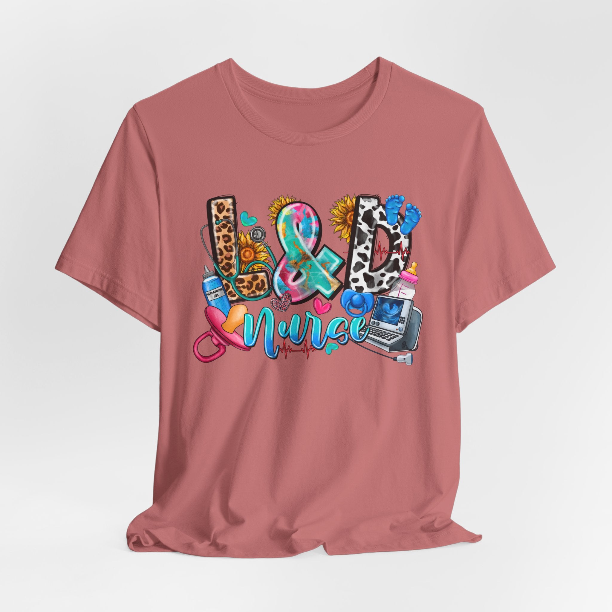 Nurse Life Graphic Tee — Colorful Medical Icons & Stethoscope Design