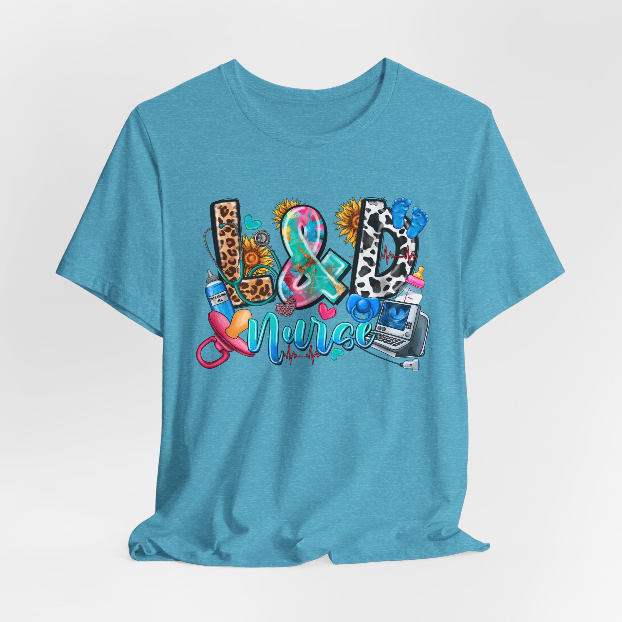 Nurse Life Graphic Tee — Colorful Medical Icons & Stethoscope Design