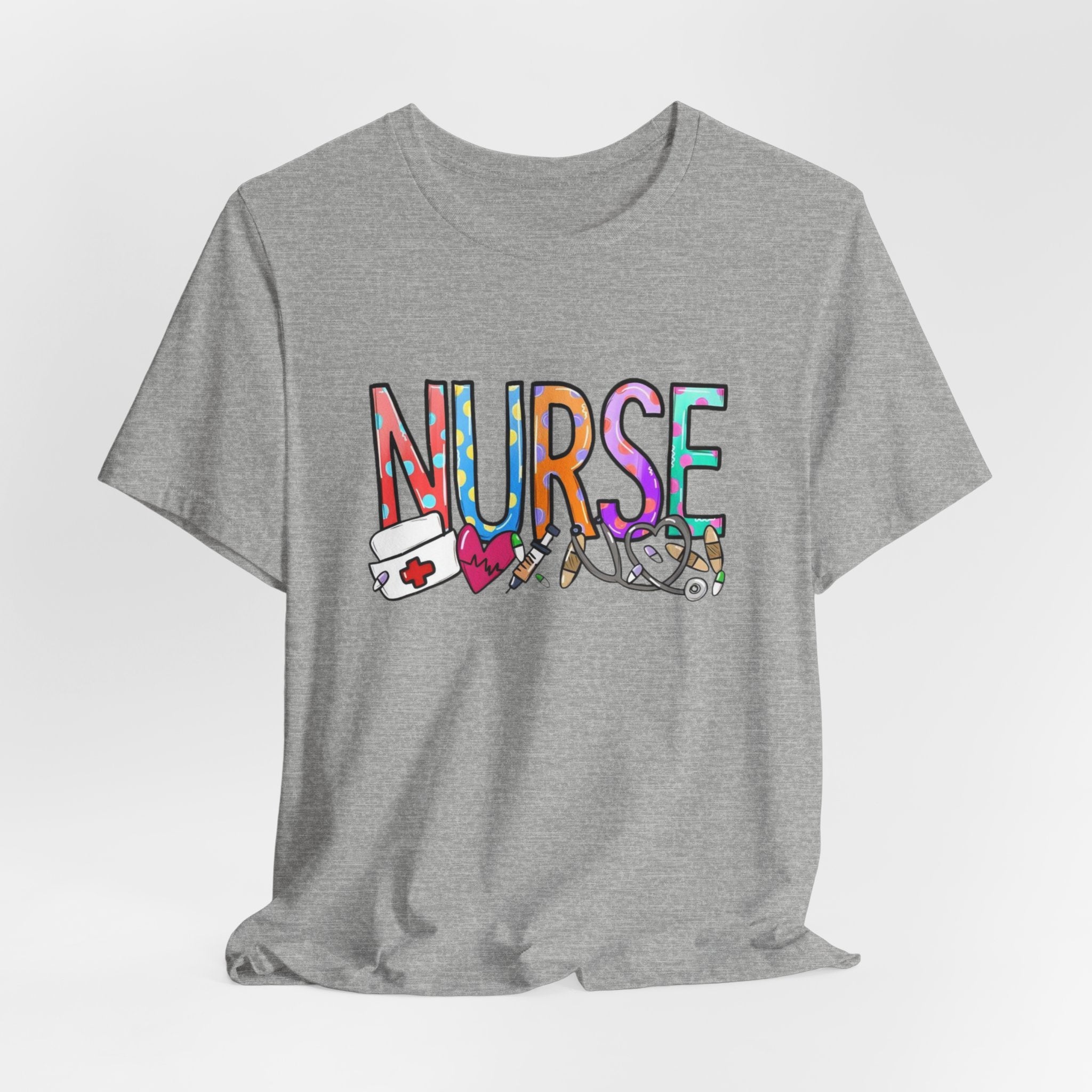 Nurse Floral & Medical Icon Tee - Colorful 'NURSE' Graphic T-Shirt for Healthcare Heroes