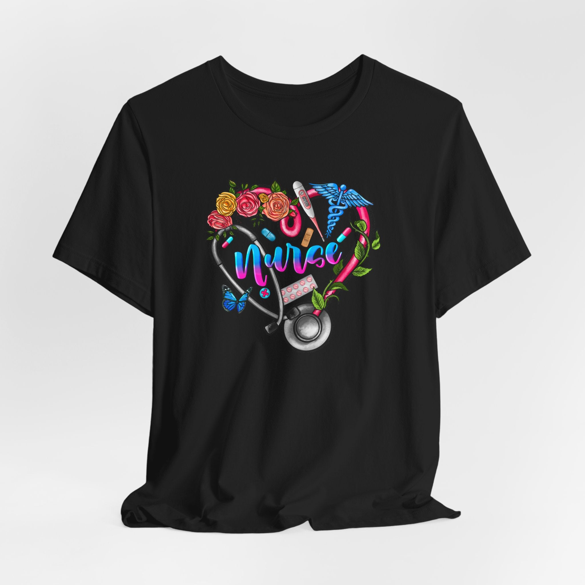 Nurse Heart Floral Stethoscope T-Shirt