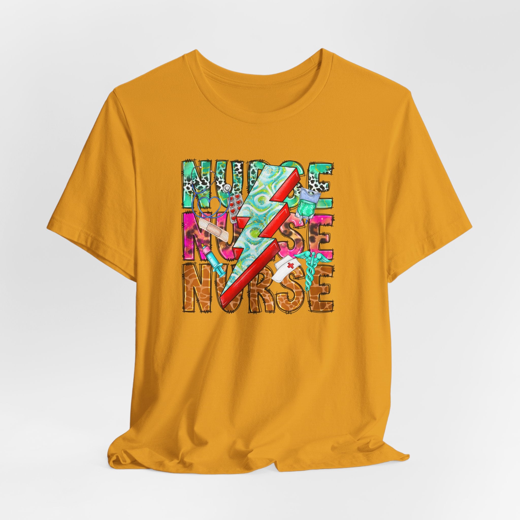 Nurse Lightning Bolt Graphic Tee — Colorful Floral & Animal Print Nurse Shirt