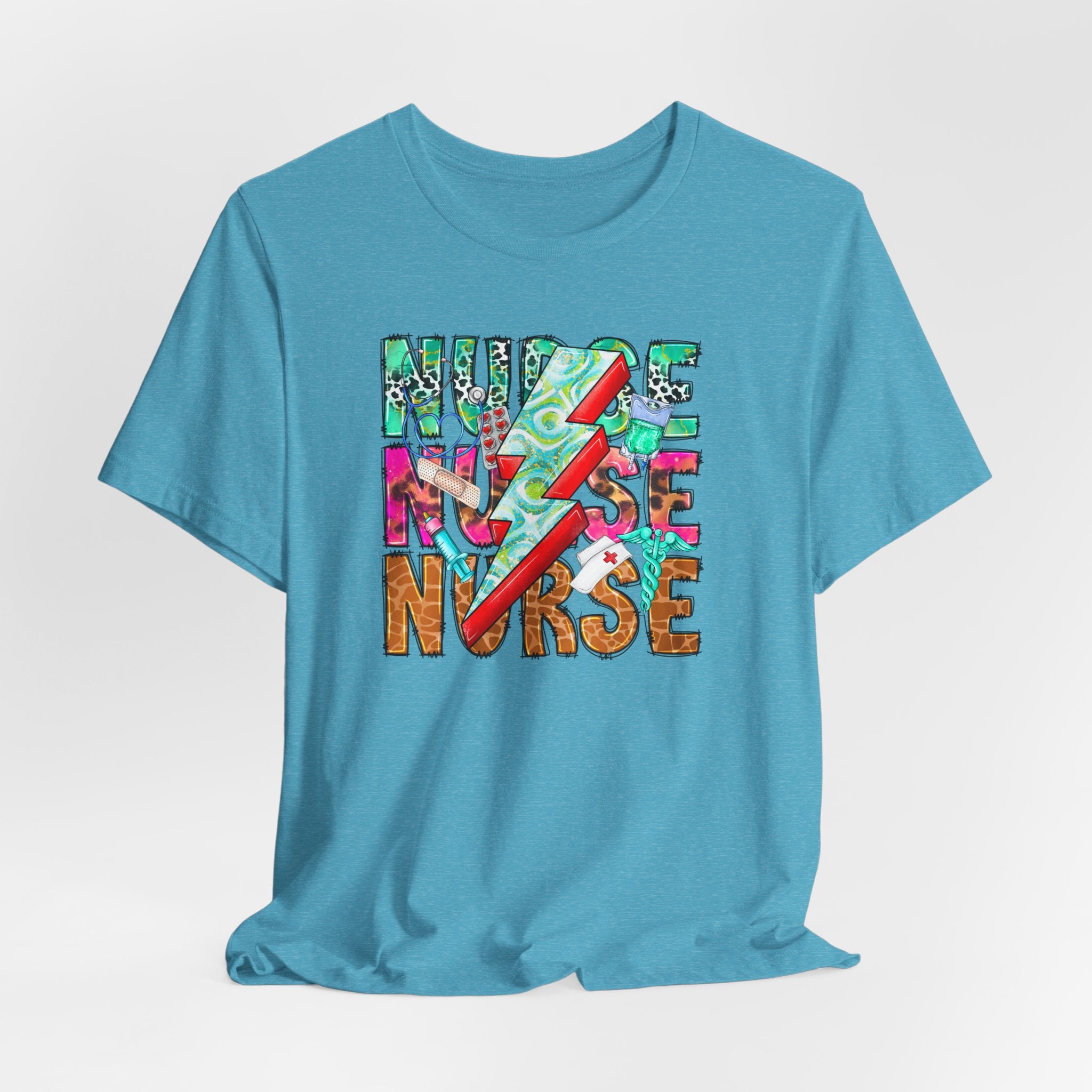 Nurse Lightning Bolt Graphic Tee — Colorful Floral & Animal Print Nurse Shirt