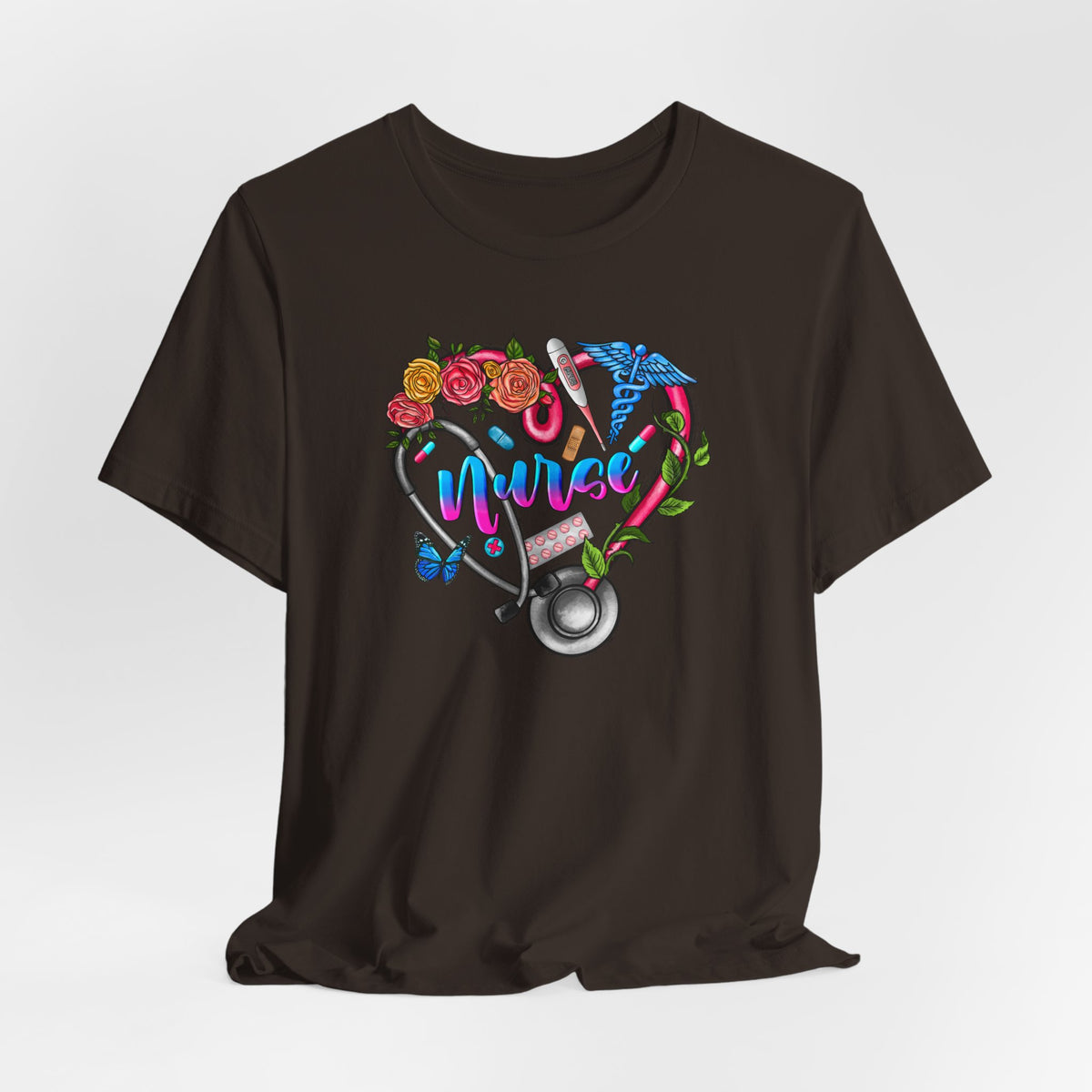 Nurse Heart Floral Stethoscope T-Shirt