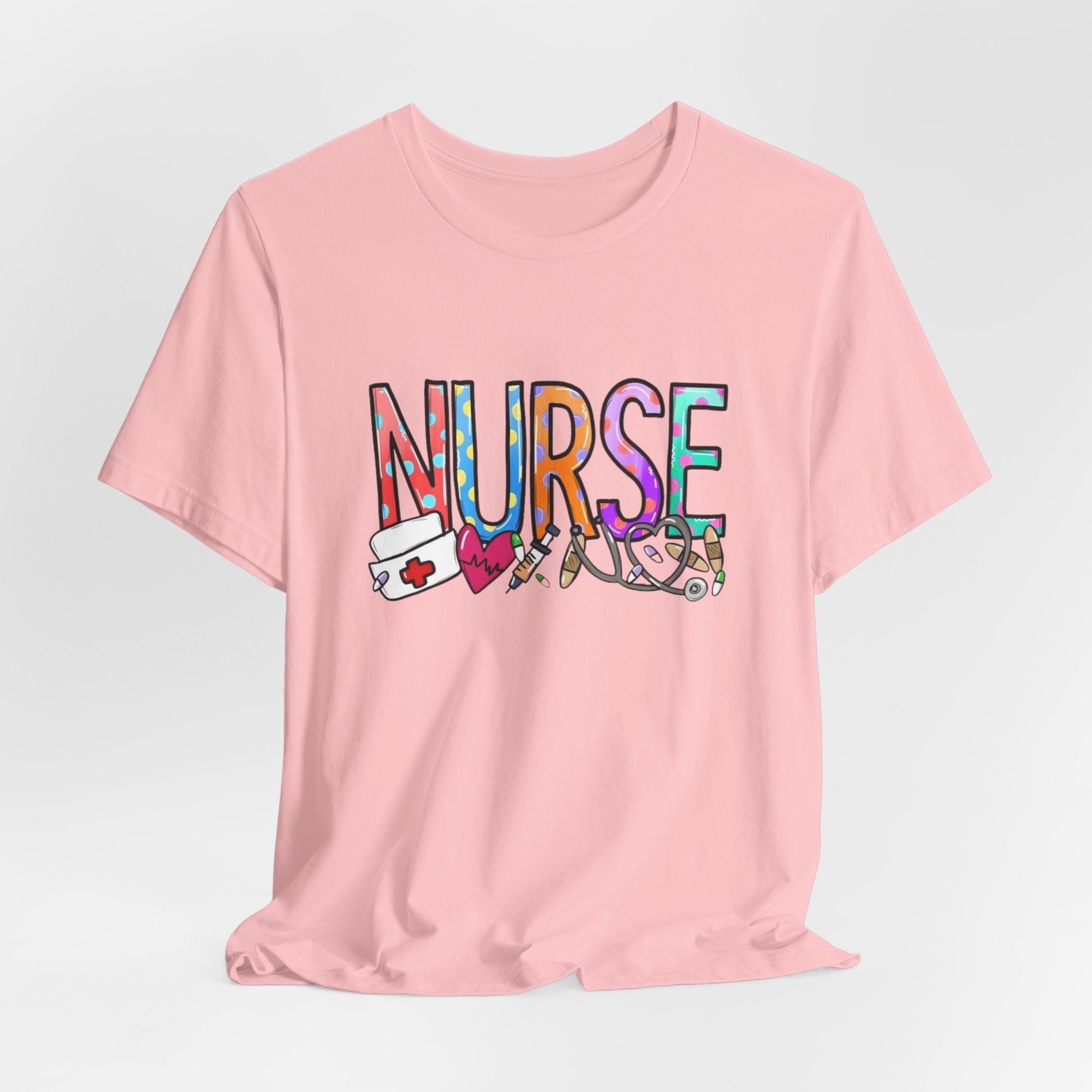 Nurse Floral & Medical Icon Tee - Colorful 'NURSE' Graphic T-Shirt for Healthcare Heroes