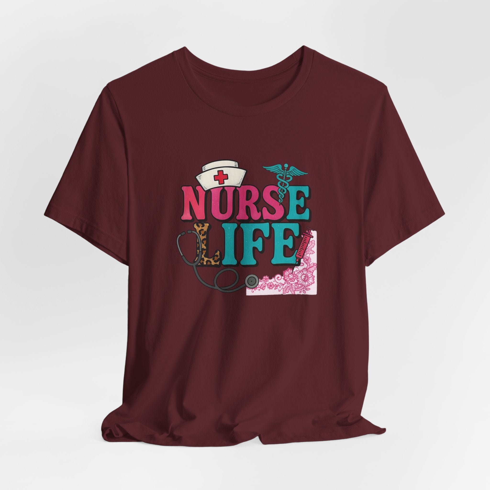 Nurse Life Graphic Tee – Cute Floral Stethoscope Nursing Shirt