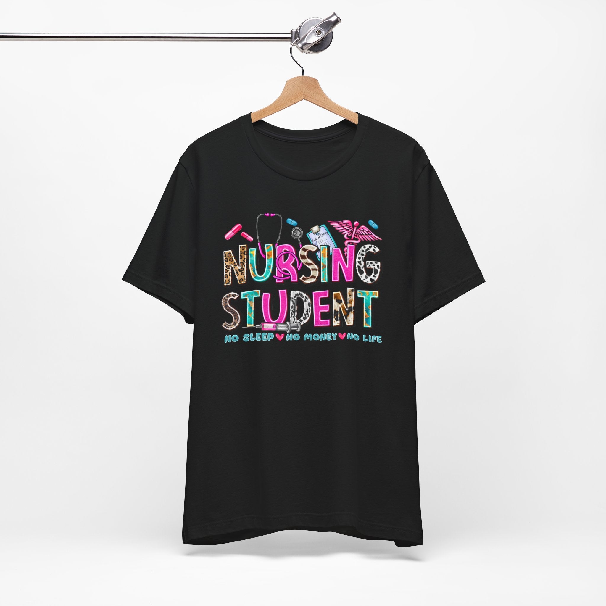 Nursing Student Graphic Tee — Colorful Stethoscope & Scrubs Design