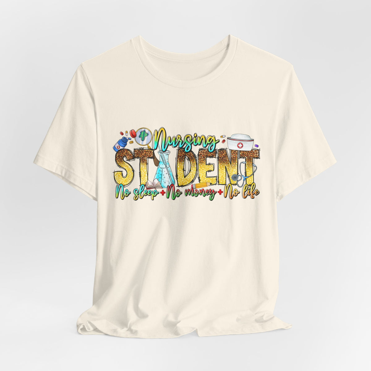 Nursing Student Graphic T-Shirt – 'Nursing Student' Cartoon Medical Icons Tee