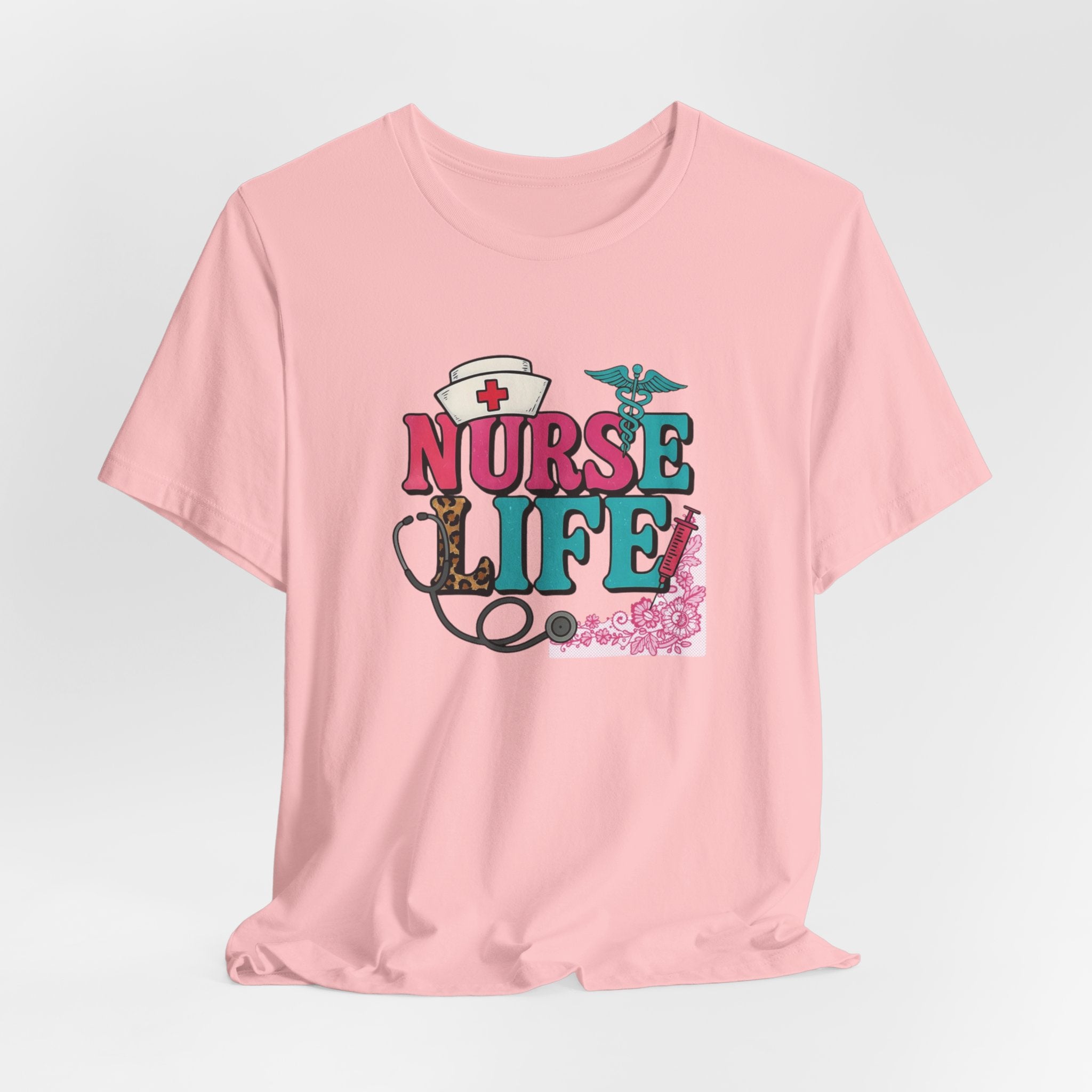 Nurse Life Graphic Tee – Cute Floral Stethoscope Nursing Shirt