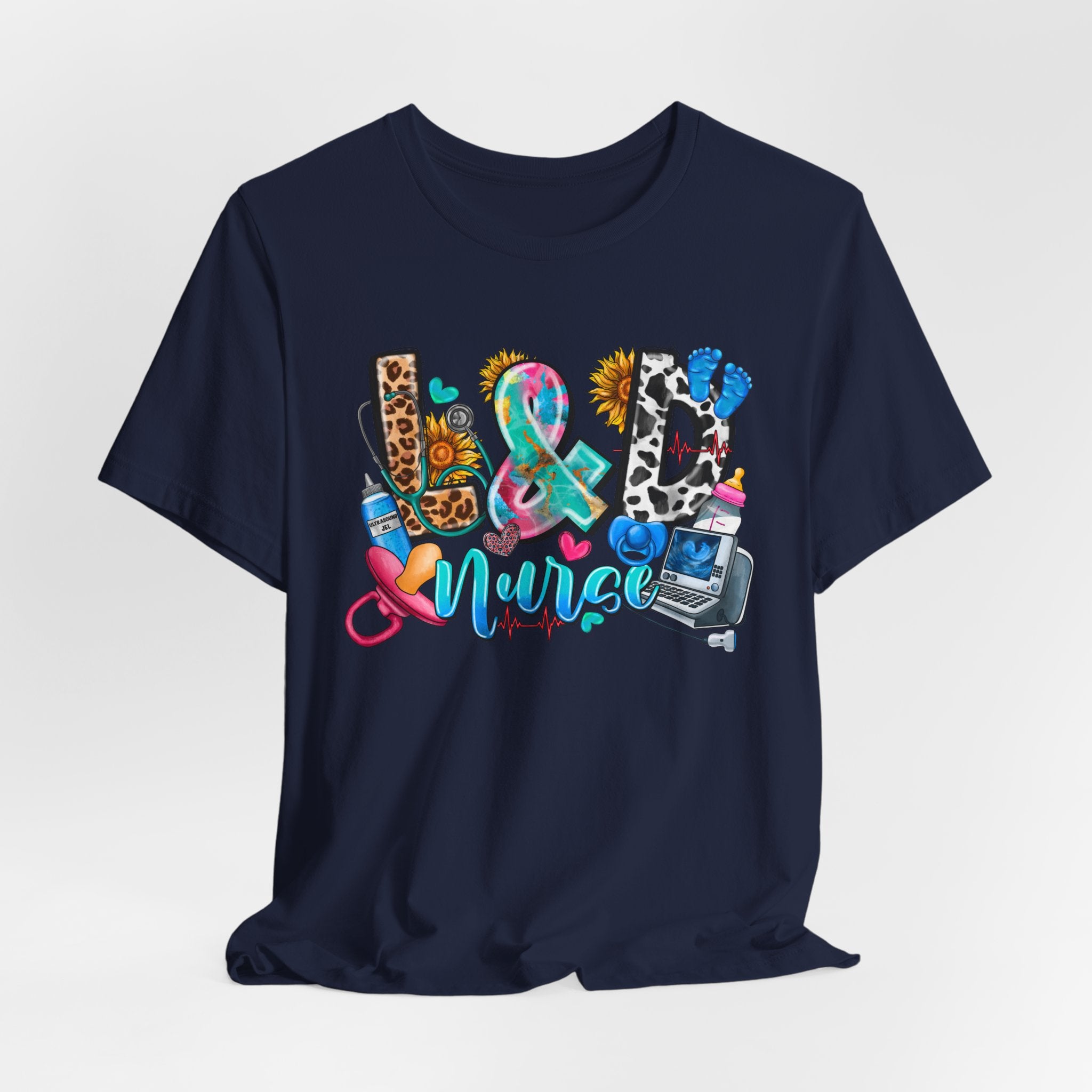 Nurse Life Graphic Tee — Colorful Medical Icons & Stethoscope Design