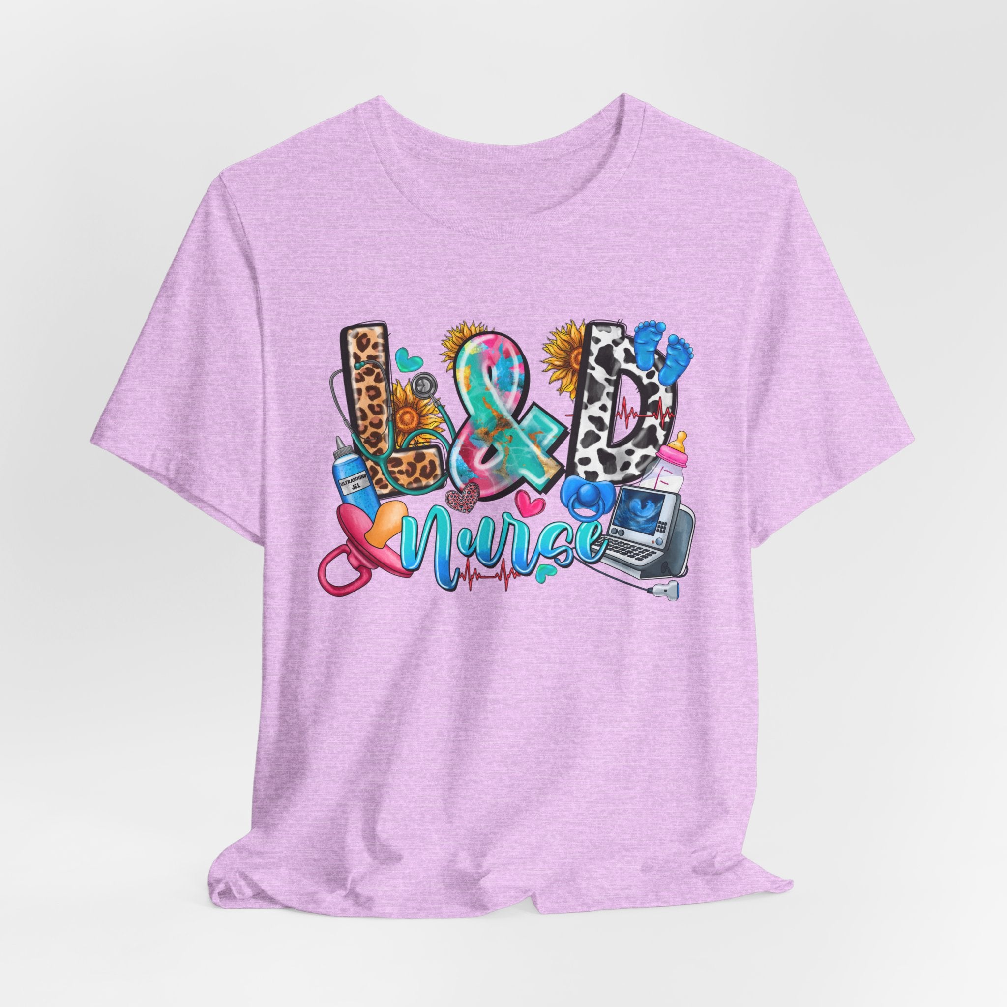 Nurse Life Graphic Tee — Colorful Medical Icons & Stethoscope Design