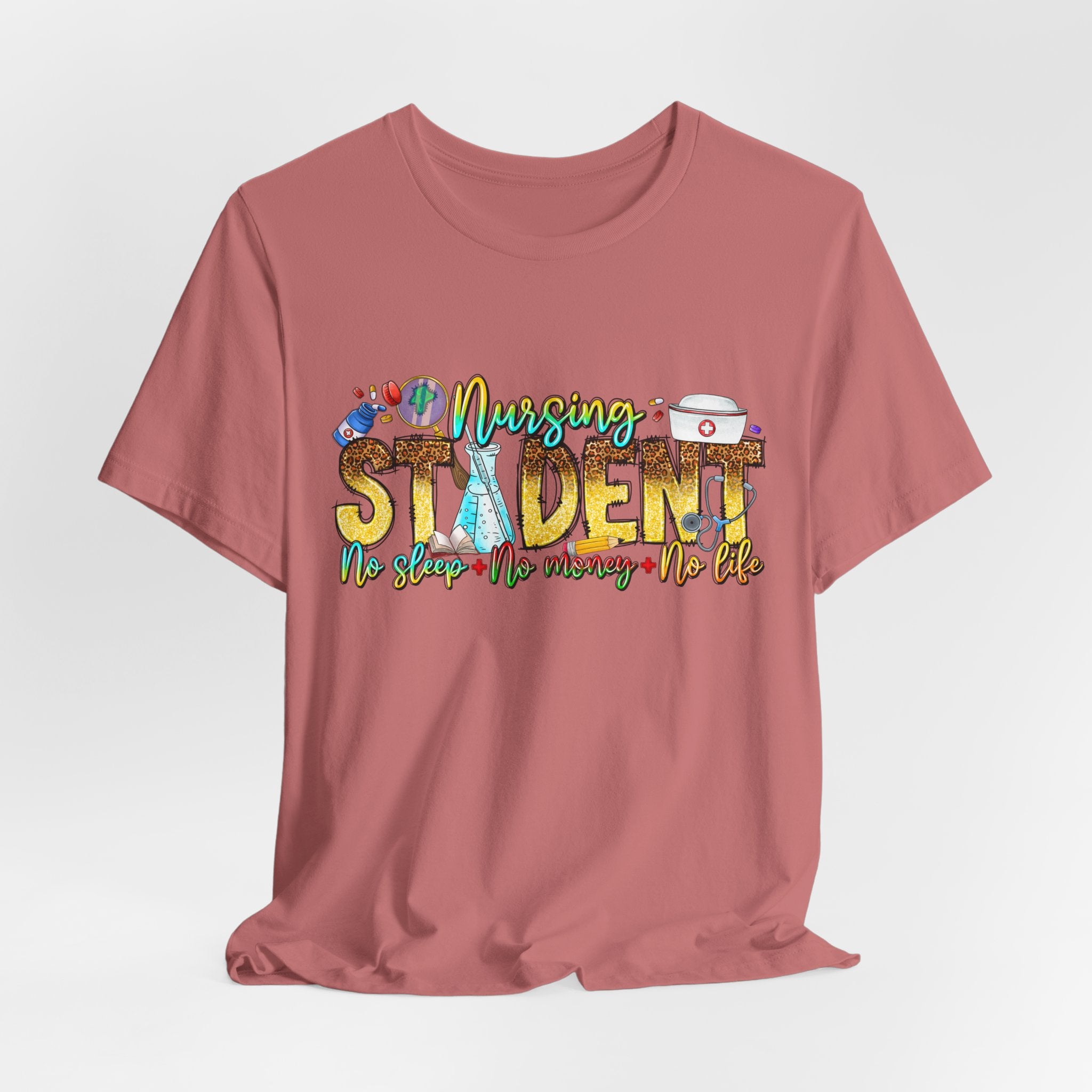 Nursing Student Graphic T-Shirt – 'Nursing Student' Cartoon Medical Icons Tee