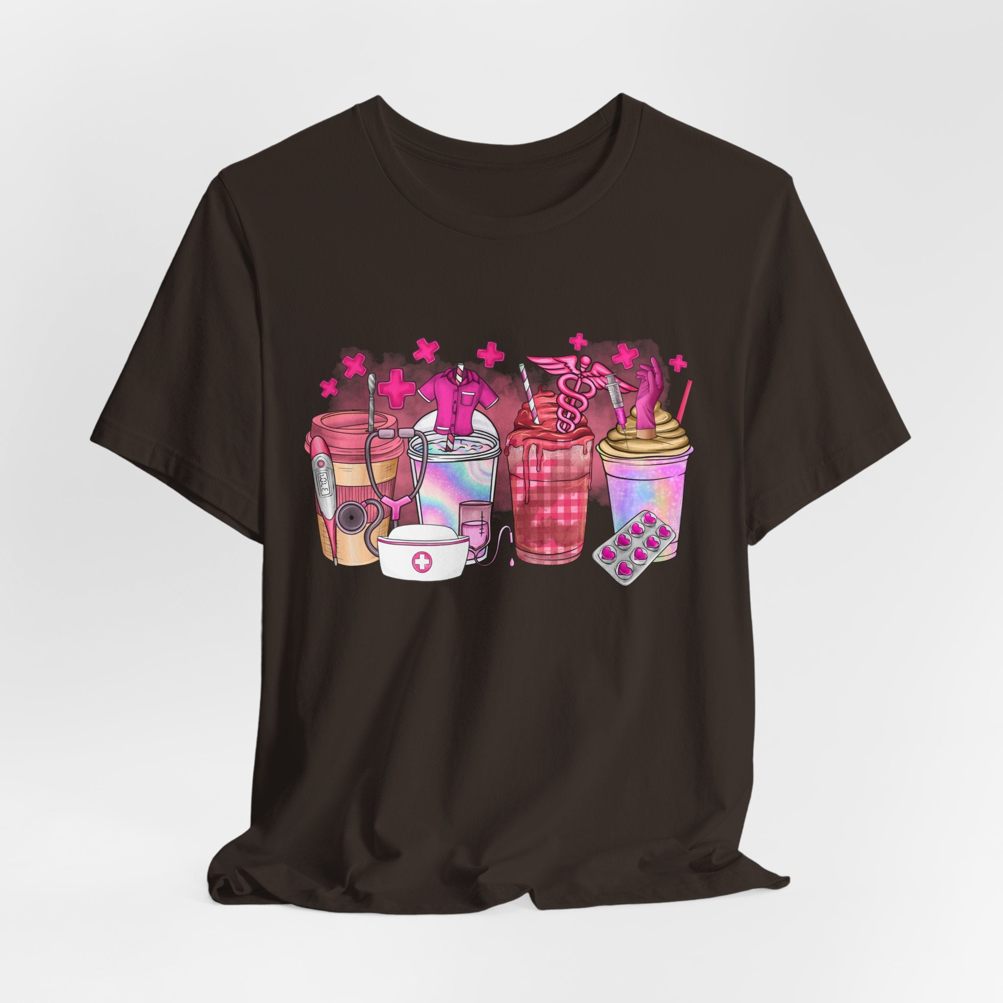 Coffee & Bubble Tea Graphic Tee — Pink Drinks Illustration