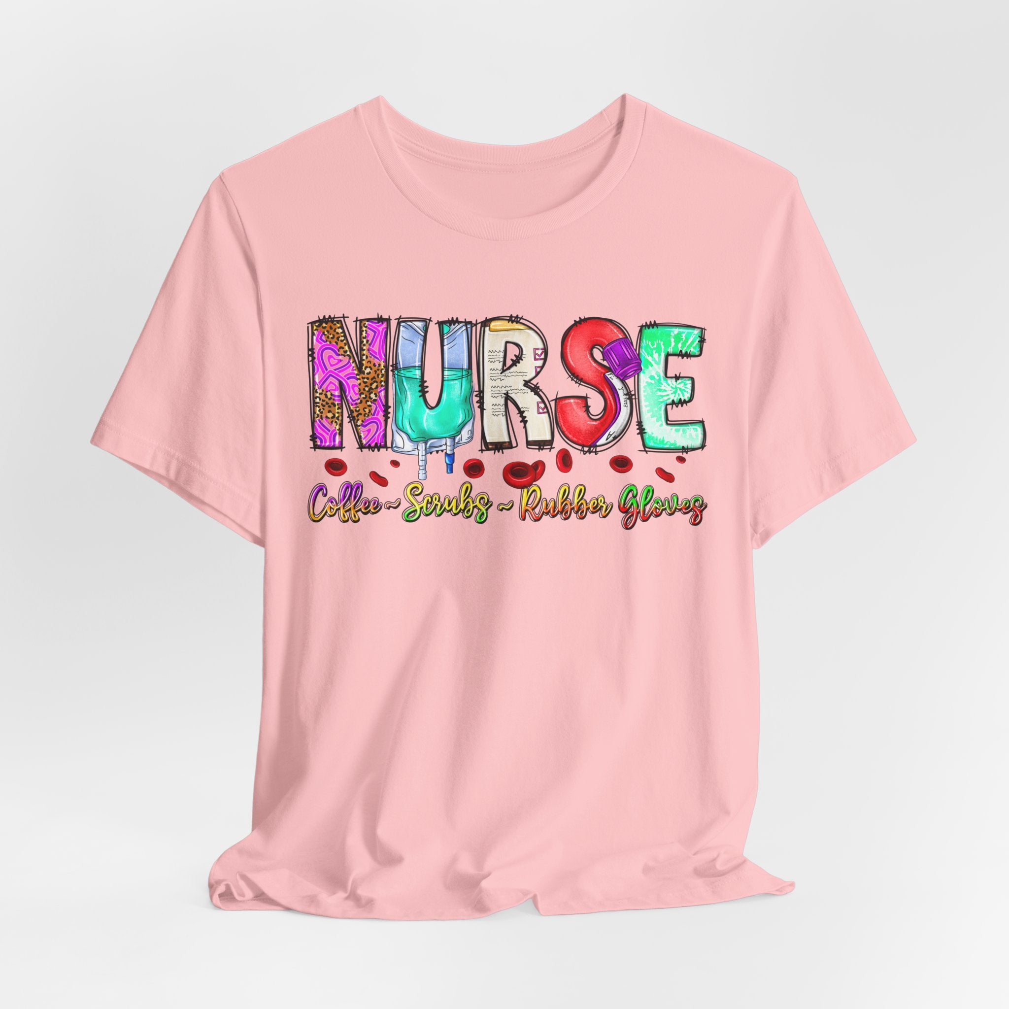 Nurse Flowers Graphic Tee — "NURSE" Colorful Floral Font with Hearts