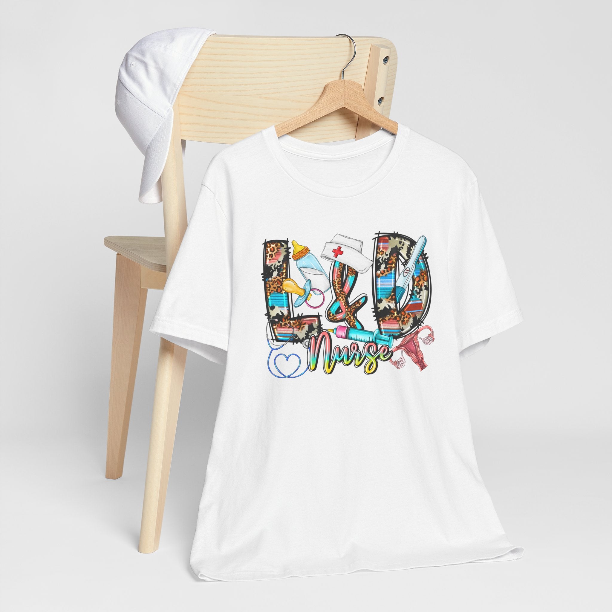 RN Nurse Graphic Tee - Colorful Medical Icons Scrubs Shirt for Registered Nurses