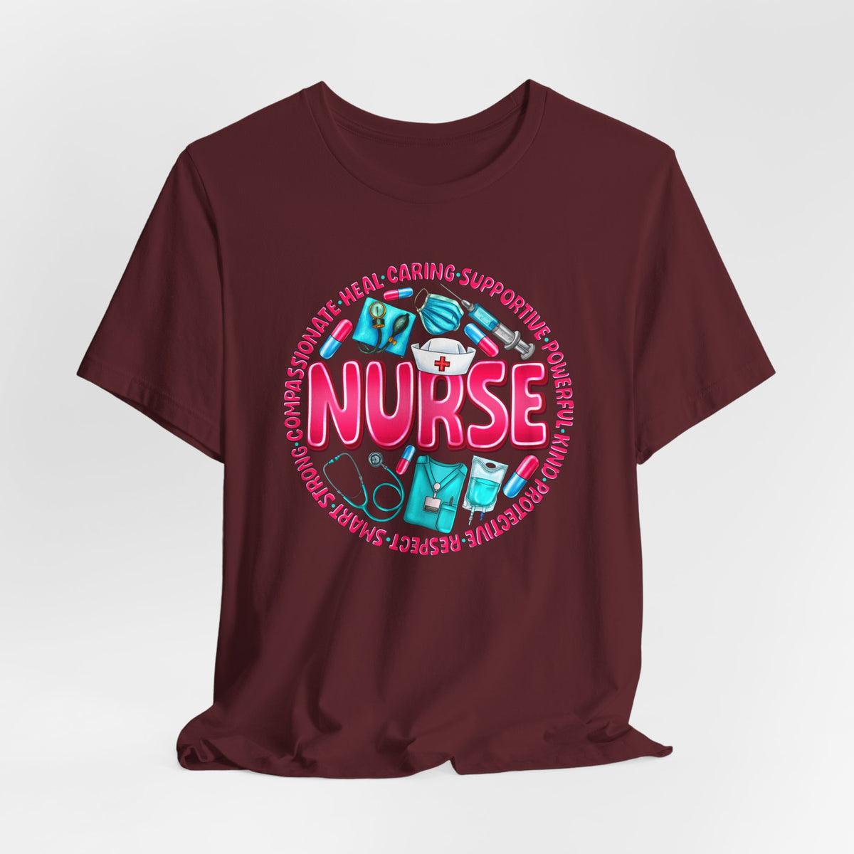 Nurse Graphic Tee – Cute Medical Icons & 'NURSE' Word Art