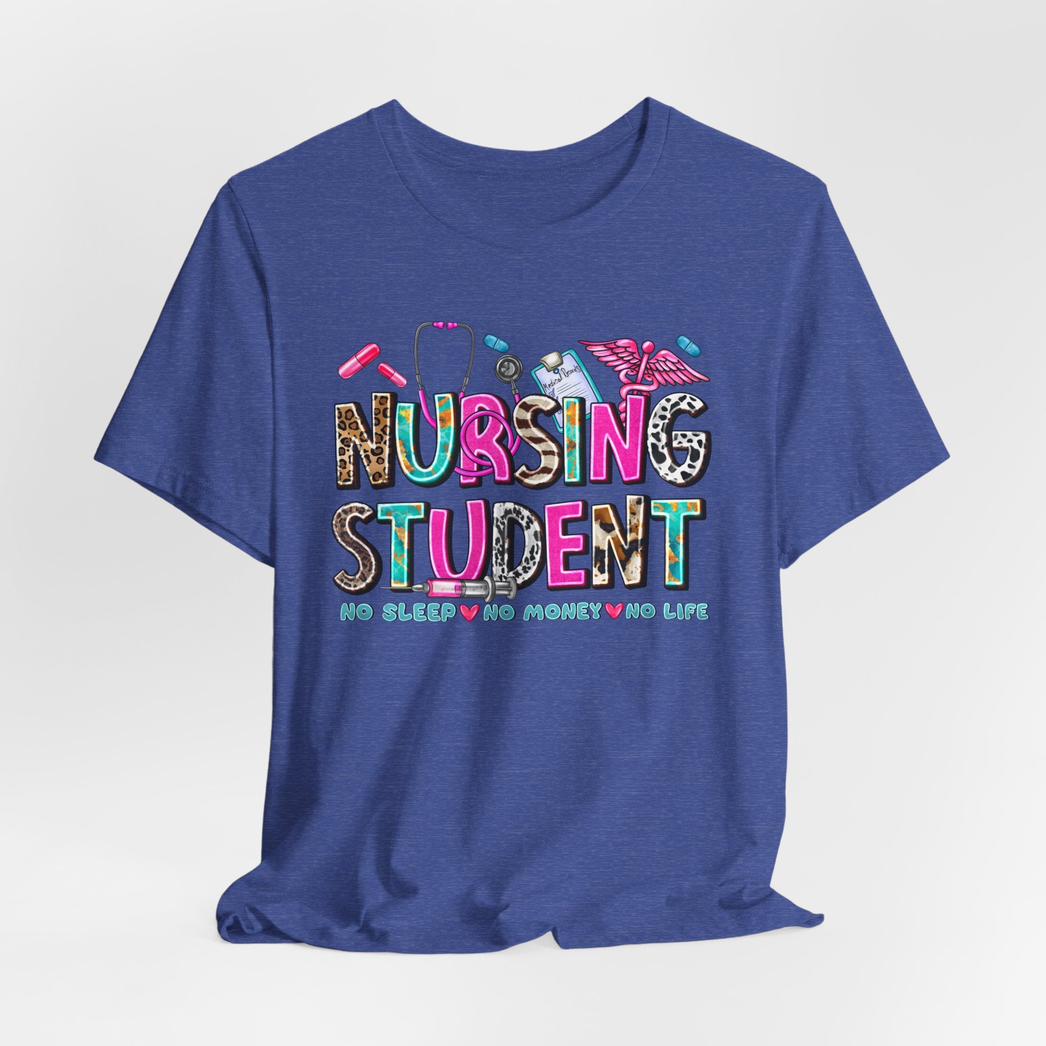 Nursing Student Graphic Tee – Colorful Stethoscope & Scrub Icons