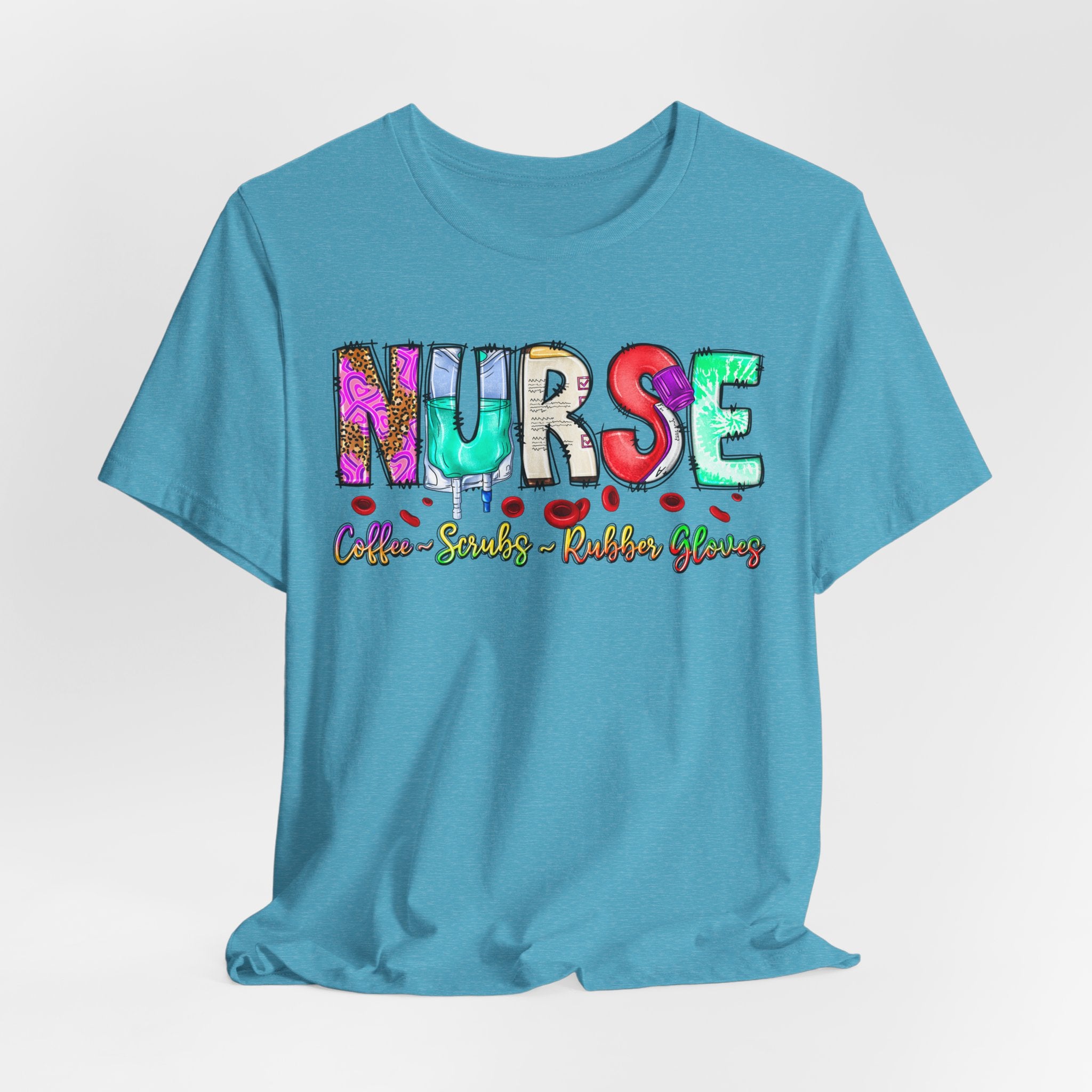 Nurse Flowers Graphic Tee — "NURSE" Colorful Floral Font with Hearts