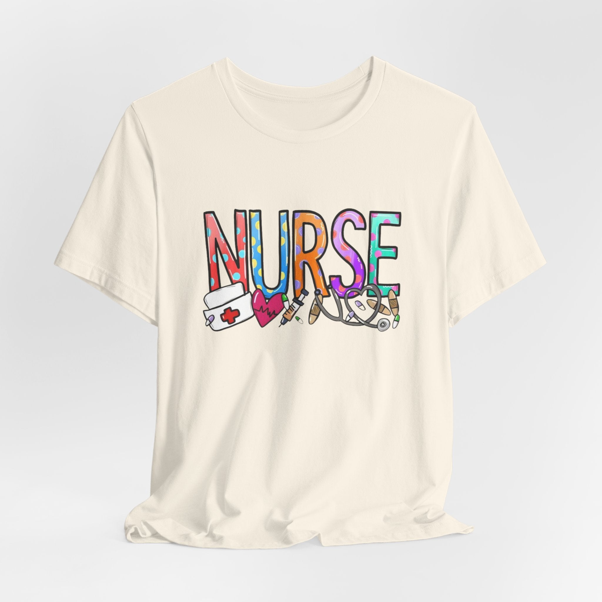 Nurse Floral & Medical Icon Tee - Colorful 'NURSE' Graphic T-Shirt for Healthcare Heroes